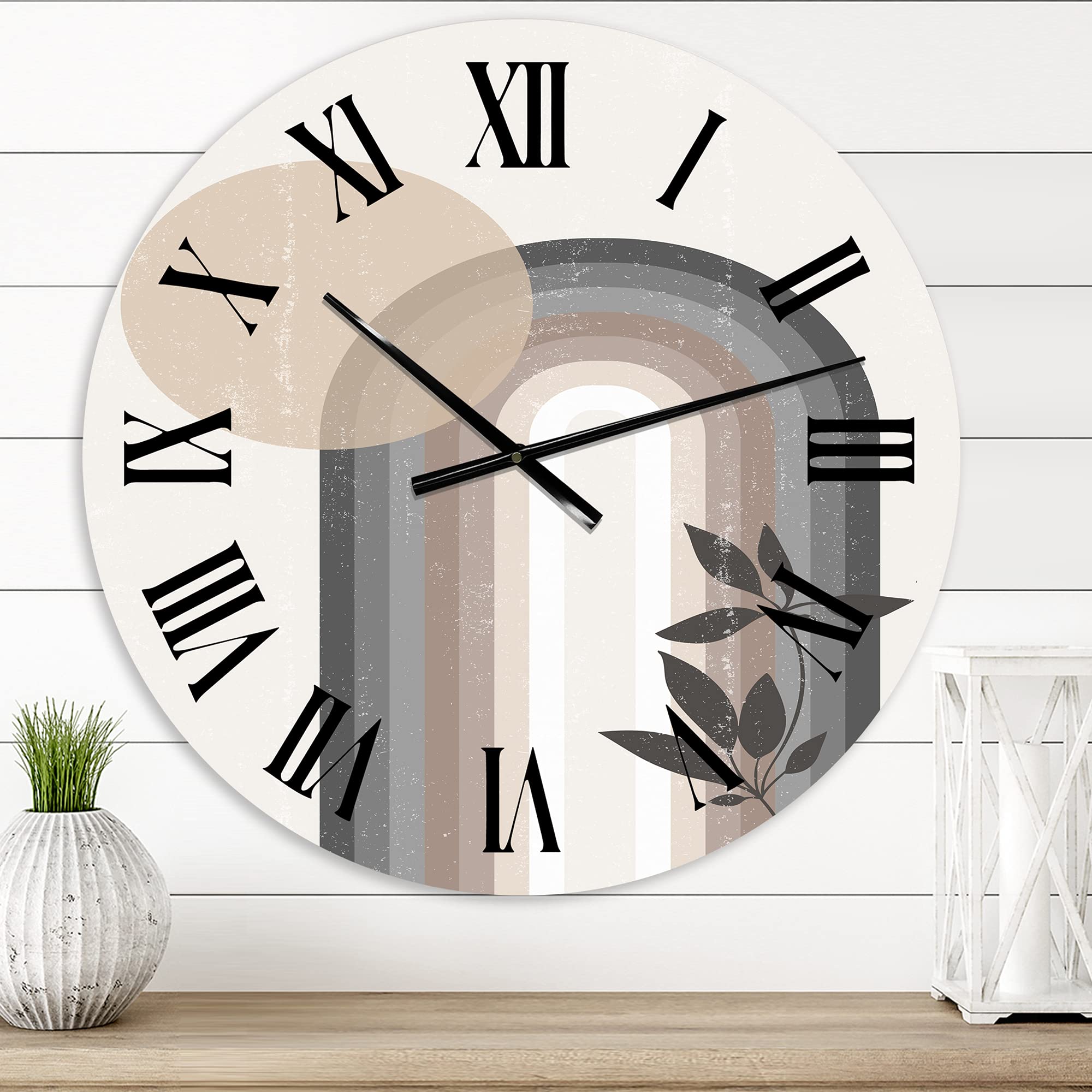 Abstract Rainbow Sun and Moon Wall Clock - Large Modern Fractal Design in Earth Tones for Kitchen, Living Room & Office Decor | Silent Non-Ticking Battery Operated