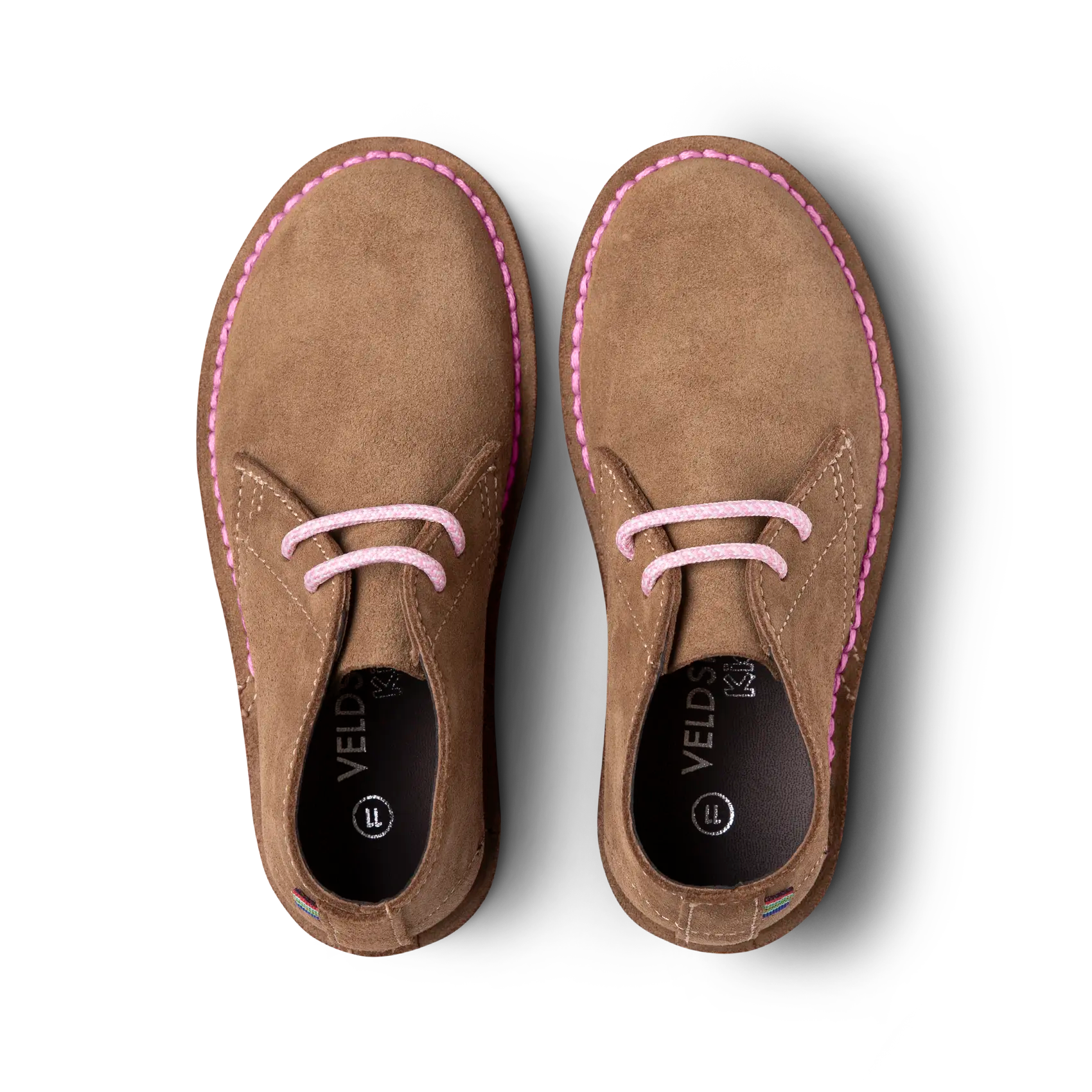 Veldskoen Kids Harper the Hippo Shoes - Pink Sole | Comfortable & Durable Leather Sneakers for Boys & Girls | Perfect for School, Play & Outdoor Activities