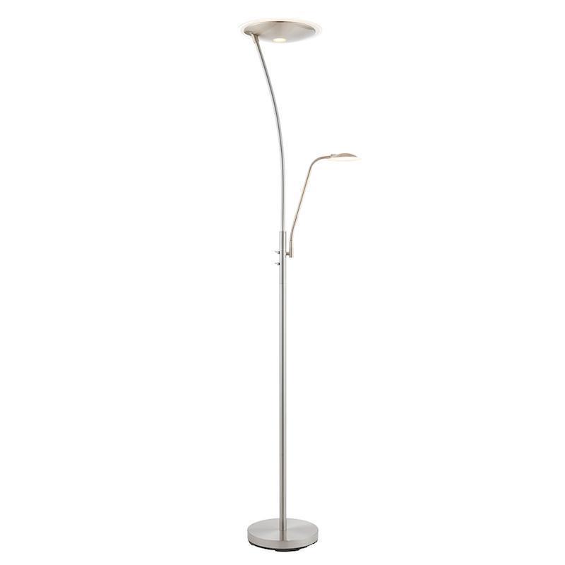 Alassio Satin Chrome LED Mother & Child Floor Lamp - Modern Nursery Lighting for Bedroom & Living Room - Dimmable Ambient Light for Relaxation & Reading