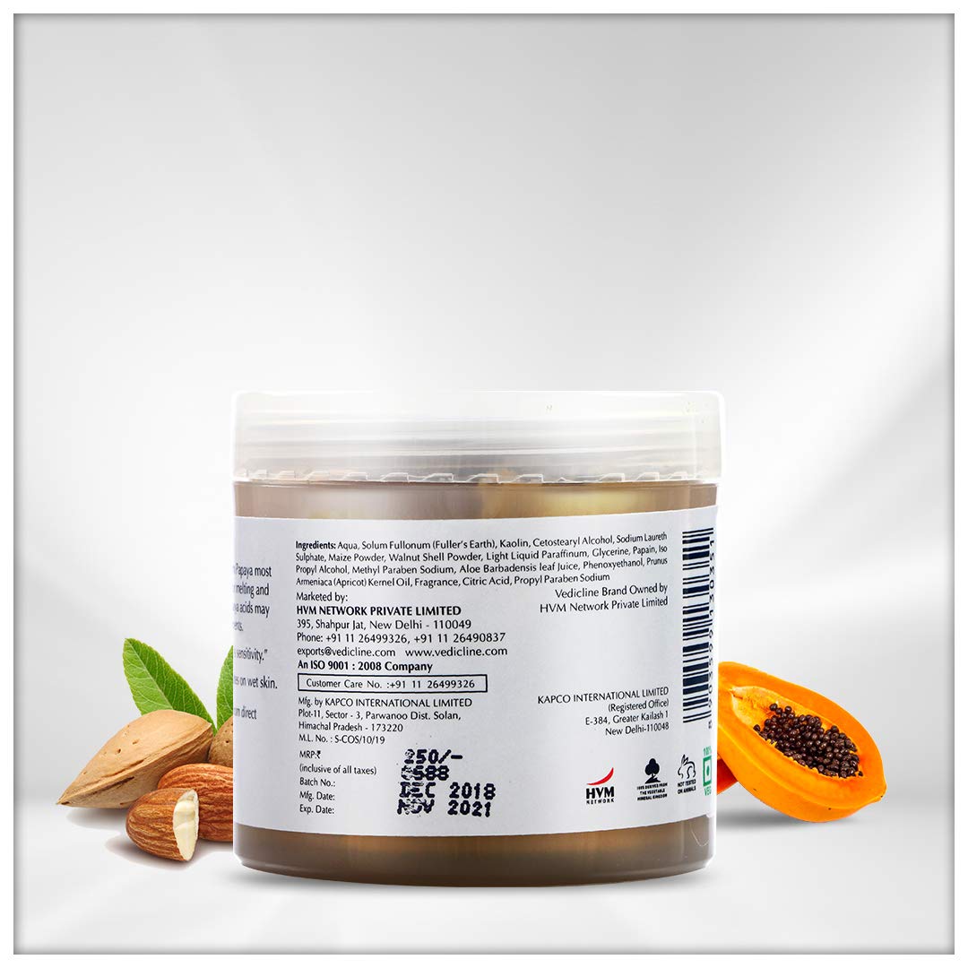 Vedicline Papaya Face Scrub with Aloe Vera, Walnut & Almond Oil - Exfoliates Dead Skin, Reduces Uneven Tone & Unclogs Pores for Healthy Clear Skin (100ml) - Perfect for Daily Skincare Routine & Acne-Prone Skin