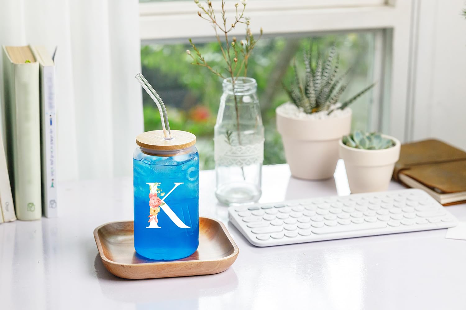 Personalized Monogrammed Coffee Glass - Custom 16 Oz Initial Gifts for Women, Birthday Presents for Her, Friends & Girls - Perfect for Home, Office & Coffee Lovers