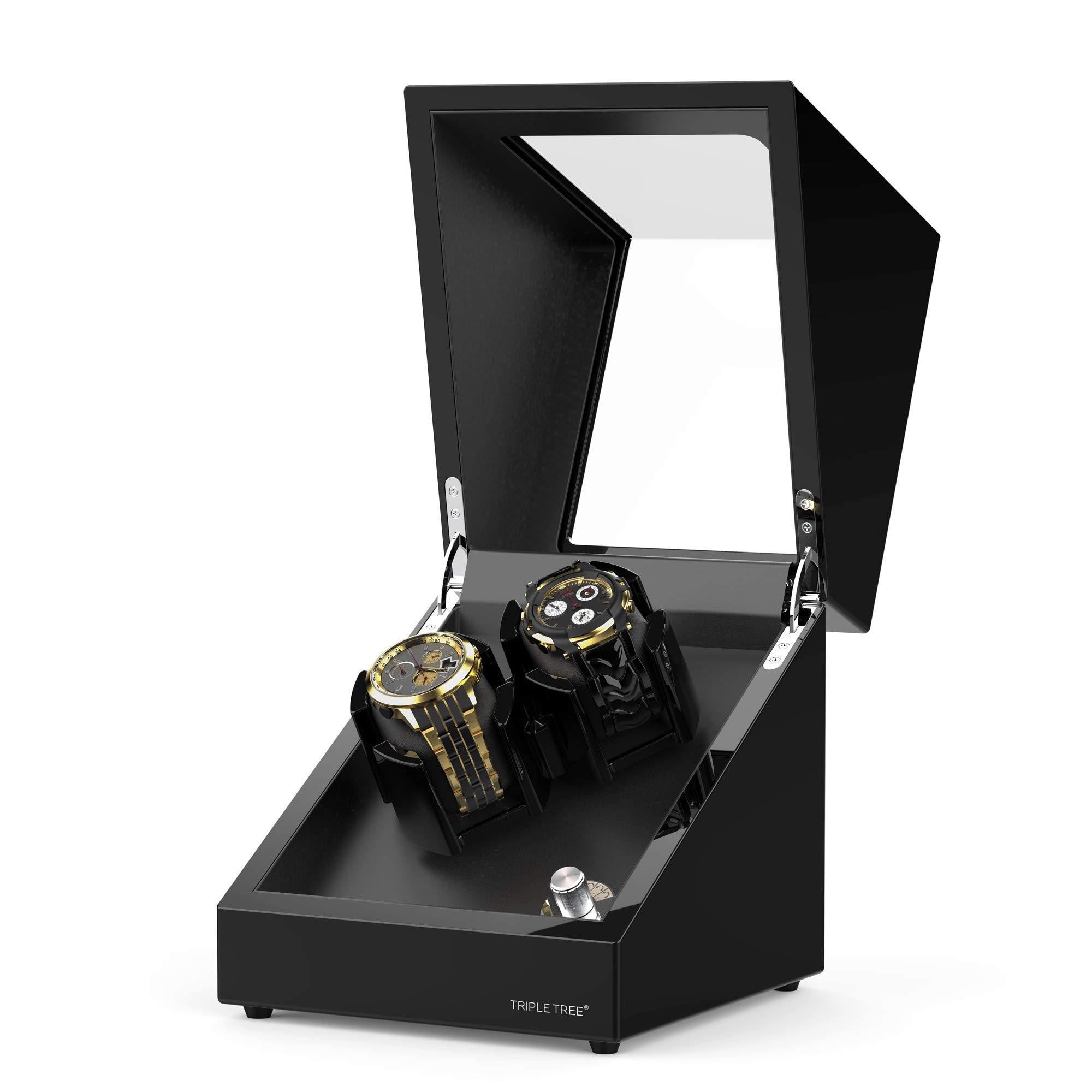 Premium Double Watch Winder for Automatic Watches - Wooden Shell with Piano Finish, Ultra-Quiet Japanese Motor & Adjustable PU Leather Pillows - Perfect for Men's & Women's Luxury Watch Collection (Ideal for Home/Office Display & Nighttime Storage)