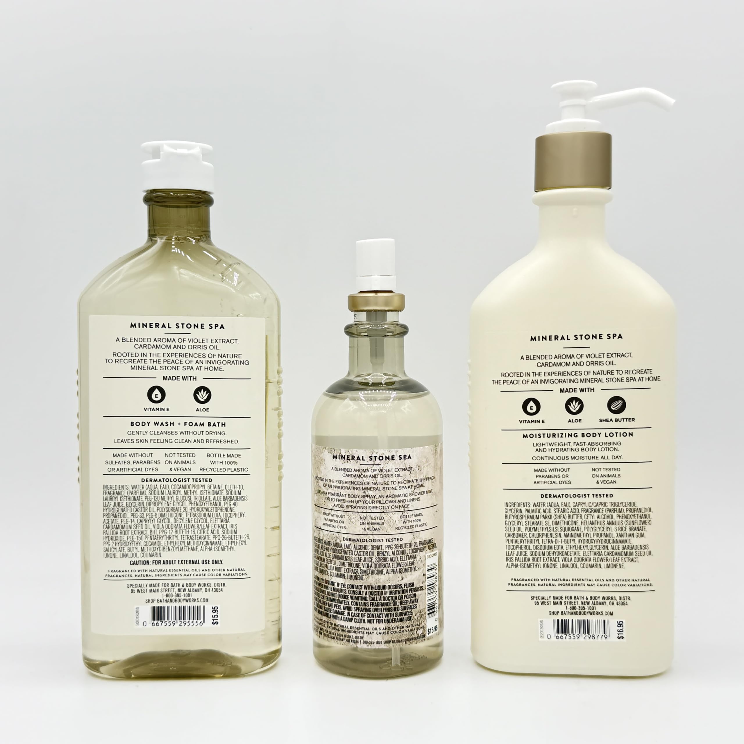 Mineral Stone Spa Aroma Bath & Body Gift Set - 3 Piece Bundle with Body Wash, Essential Oil Mist & Hydrating Body Lotion | Relaxing Self Care & Spa Day at Home