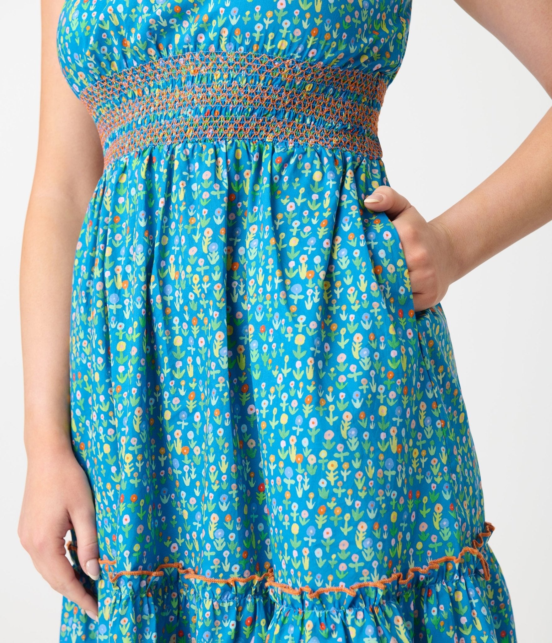 Smak Parlour Blue Ditsy Floral Tiered Cotton Flare Dress for Women | Summer Boho Maxi Dress | Perfect for Beach Vacations, Music Festivals & Date Nights