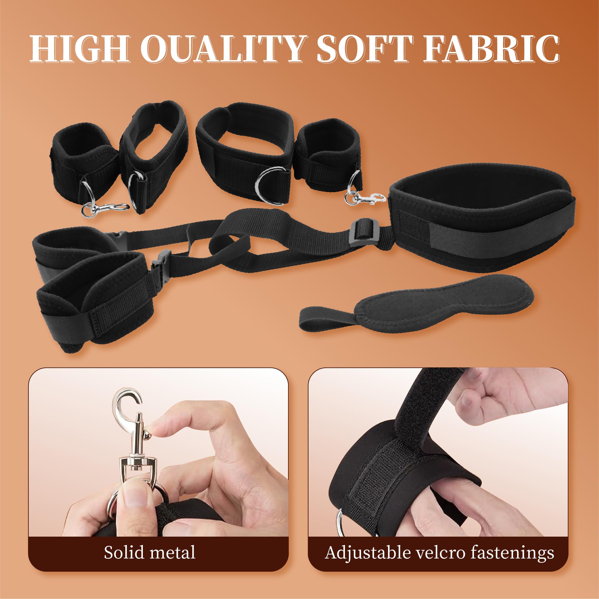 BDSM Bondage Restraints Set - Adjustable Wrist & Thigh Cuffs, Neck Restraints, Blindfold & Handcuffs for Couples Play | Sensual Bondage Gear for Adults | Perfect for Bedroom Games, Spicing Up Relationships & BDSM Exploration
