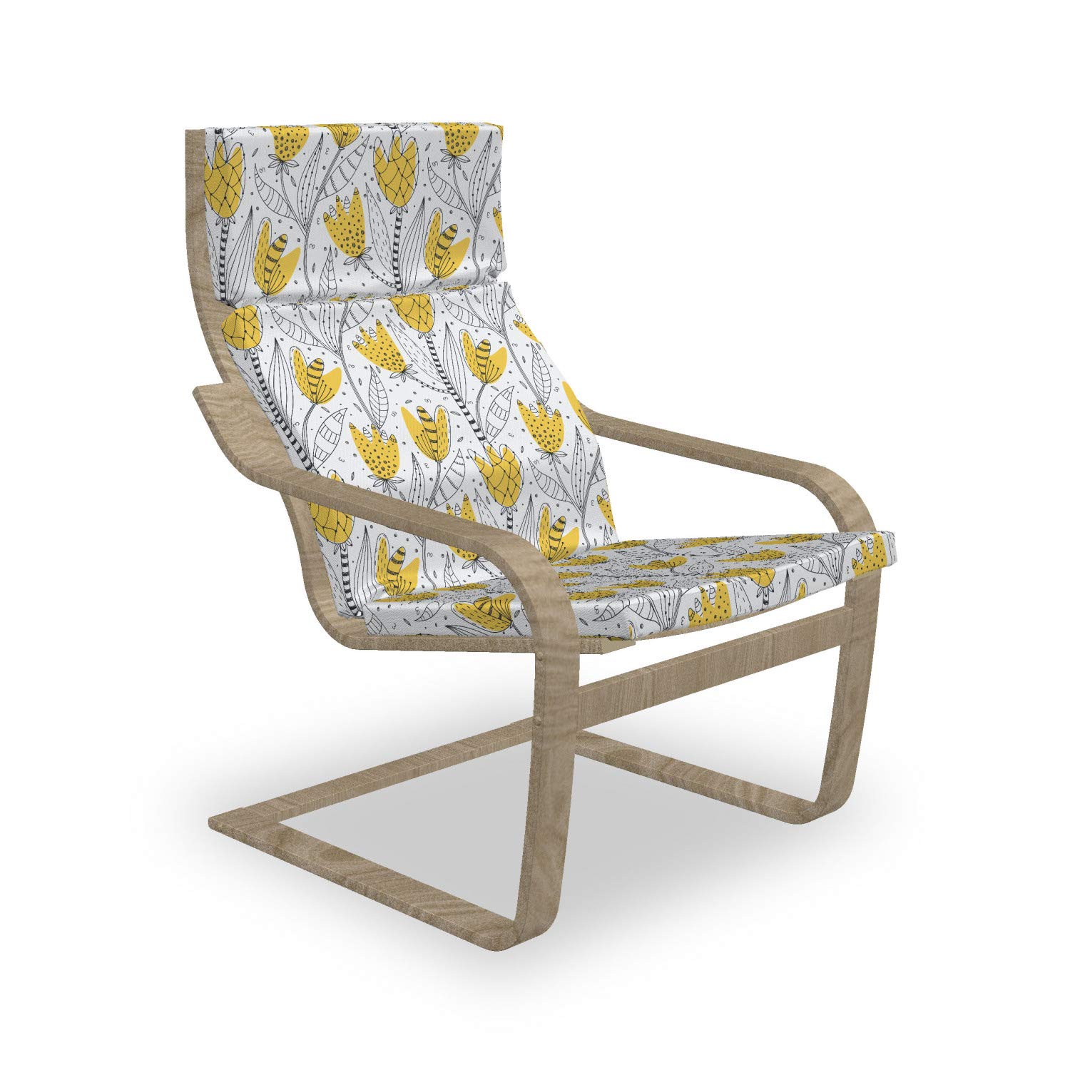 Ambesonne Floral Armchair Cushion Cover - Hand Drawn Tulip Petals & Leaves Sketch Design, Soft Slipcover with Removable Washable Cover in Mustard & Dark Night Blue - Perfect for Living Room, Bedroom, or Office Decor