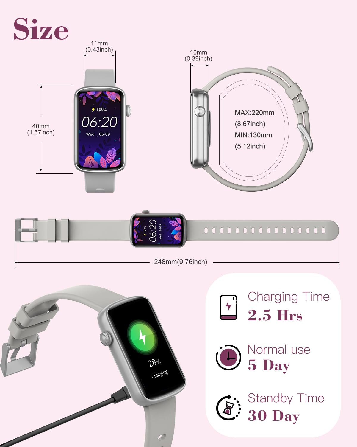 SHANG WING Smart Watch for Women - Fitness Tracker with Heart Rate Monitor, Blood Oxygen & Sleep Tracking, Pedometer, IP68 Waterproof, Compatible with Android & iOS - Perfect for Workouts, Running & Daily Activity Tracking