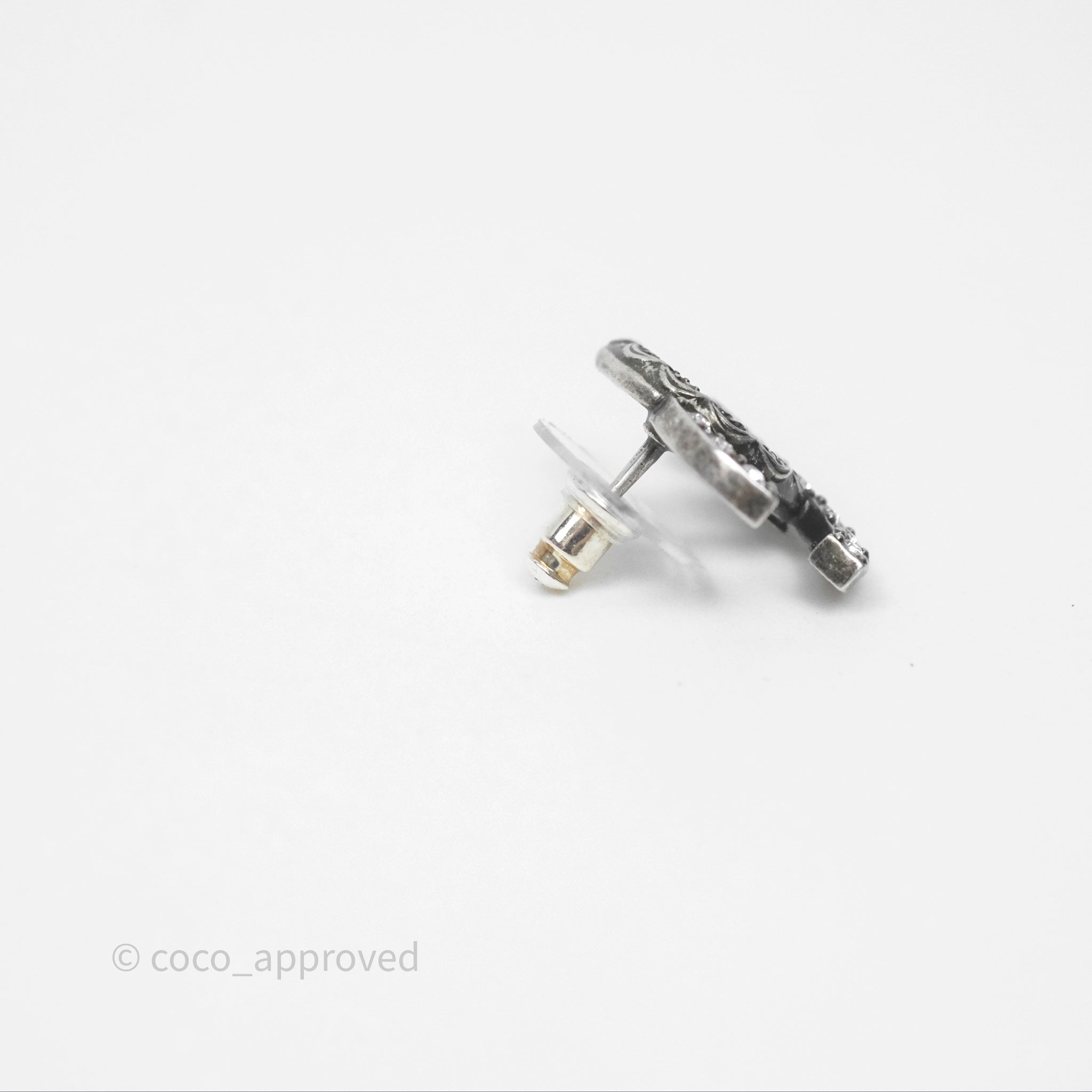 Chanel CC Crystal Stud Earrings in Ruthenium Tone - 24A Collection | Luxury Fashion Jewelry for Women, Perfect for Parties, Weddings & Special Occasions