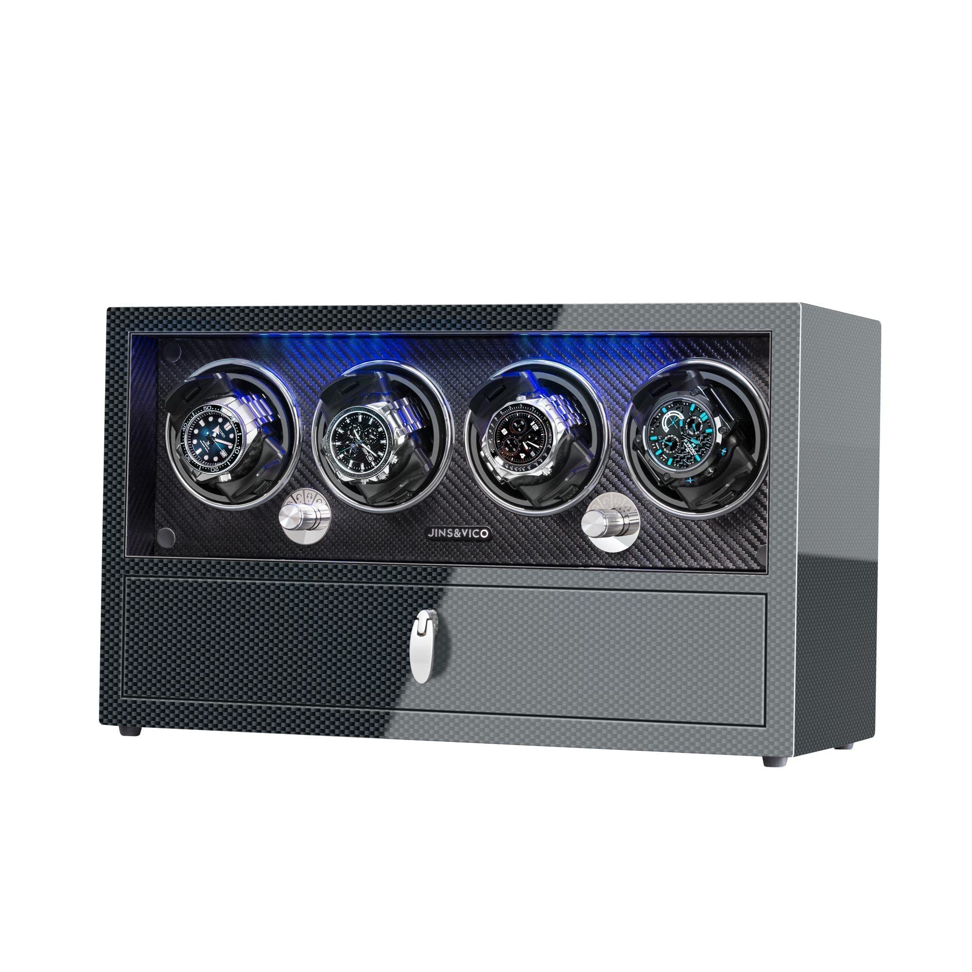 Premium Automatic Watch Winder with Japanese Mabuchi Motor - LCD Touchscreen Control, Carbon Fiber Exterior & Adjustable Watch Pillows | Perfect for Rolex, Omega & Luxury Watch Collections | Home & Office Use