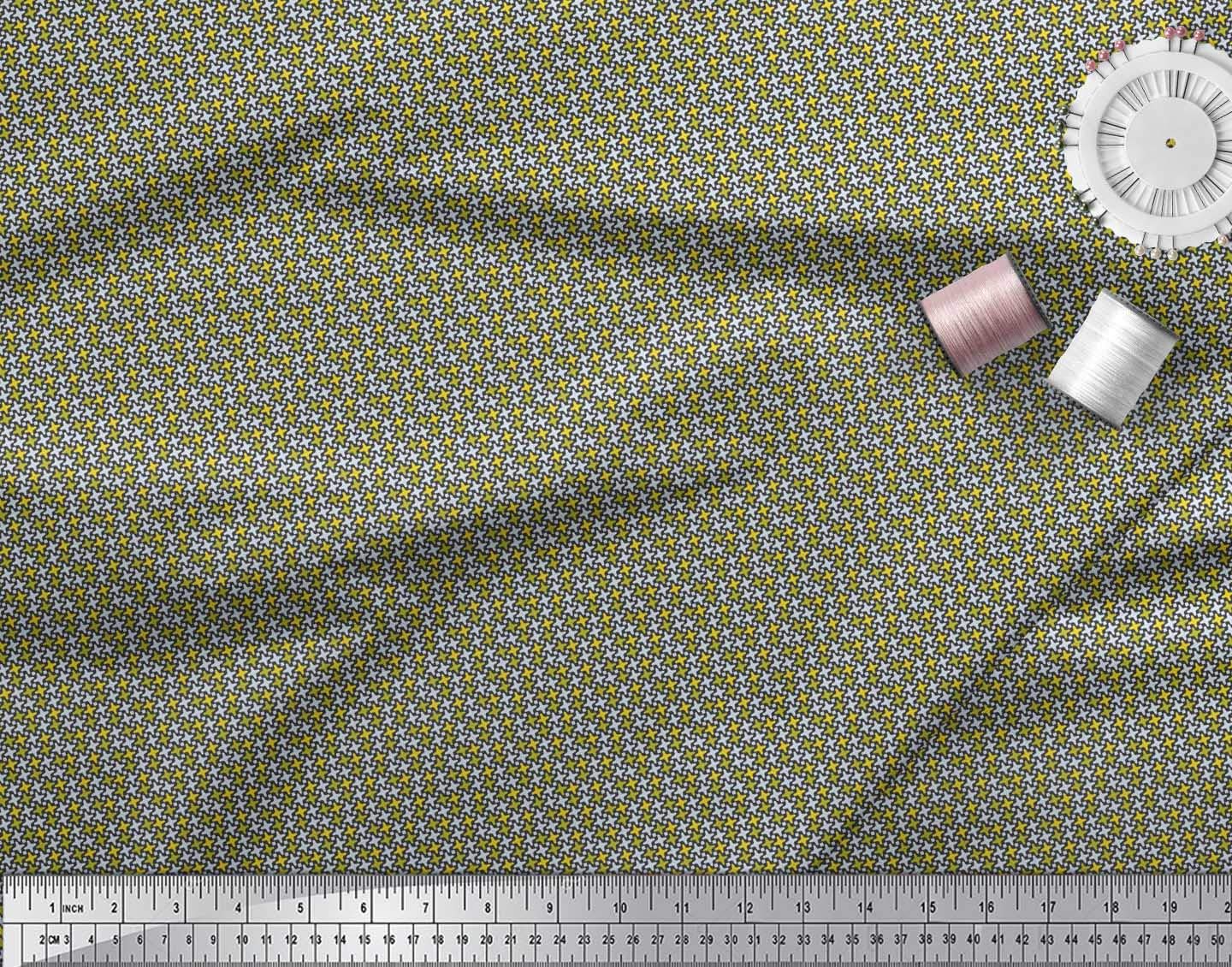 Soimoi Black Poly Georgette Fabric by The Yard - 52 Inch Wide - Diamond & Cross Geometric Print Shirting Material for Dresses, Blouses & DIY Fashion Projects