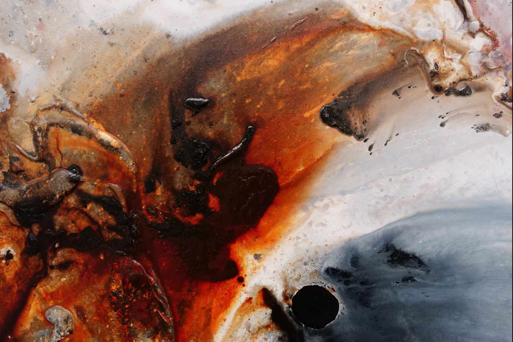Rusted Granite 240cm x 100cm Abstract Textured Painting in Rust White Black - Modern Wall Art for Living Room, Bedroom & Office Decor
