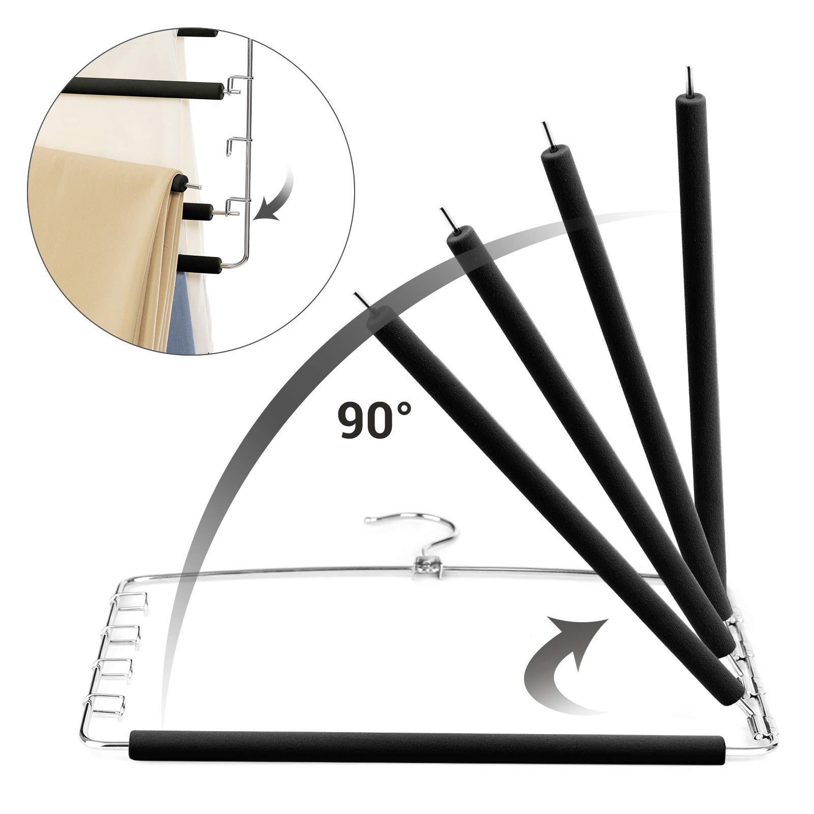 SONGMICS 5-Tier Non-Slip Pants Hangers Set of 3 - Space Saving Closet Organizer for Skirts, Trousers & Jeans (Silver & Black) | Perfect for Wardrobe Organization & Small Closet Spaces