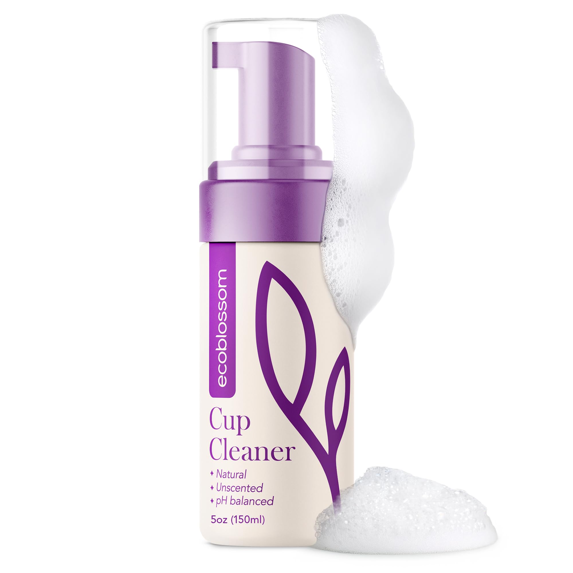 EcoBlossom Unscented Menstrual Cup Cleaner - Organic, pH-Balanced Foaming Sterilizer Wash for Silicone Period Discs & Menstrual Cups - 5oz | Gentle Cleaning for Travel, Gym & Daily Use