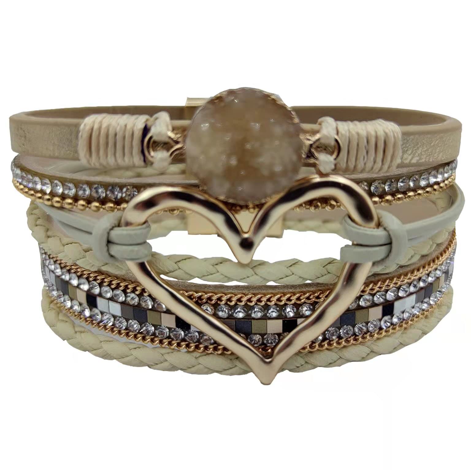 XLCTT Magnetic Clasp Boho Wrap Bracelets - Genuine Leather Cuff Bangle with Beaded Design for Women | Stackable Infinity Bracelet Jewelry Set | Perfect for Casual Wear, Layering & Boho Fashion Accessories
