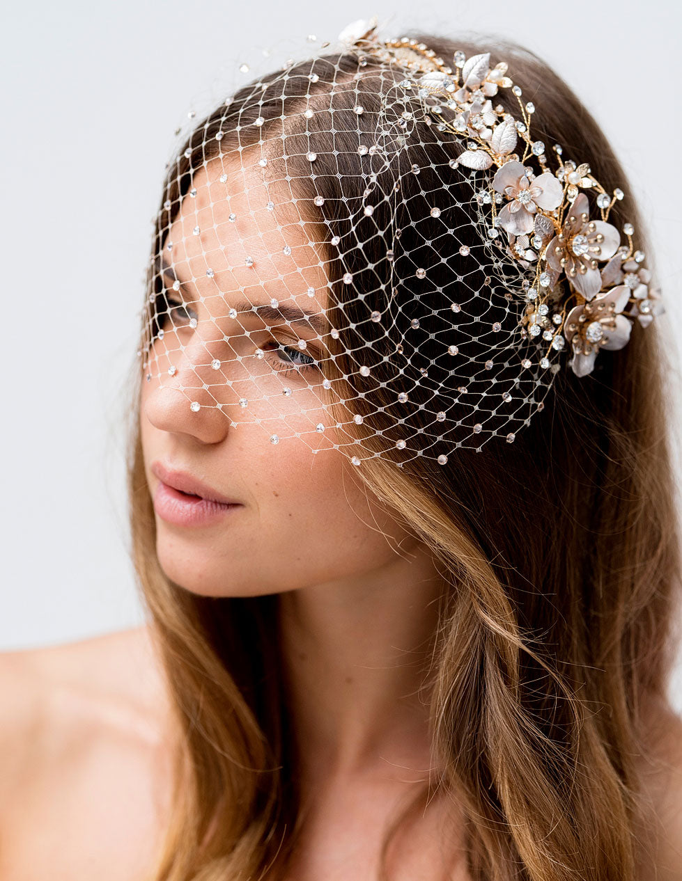 Haley Johnny B Bridal Headpiece - Blush Gold Flower Hairband with Diamonte Detail for Weddings & Special Occasions | Kezani