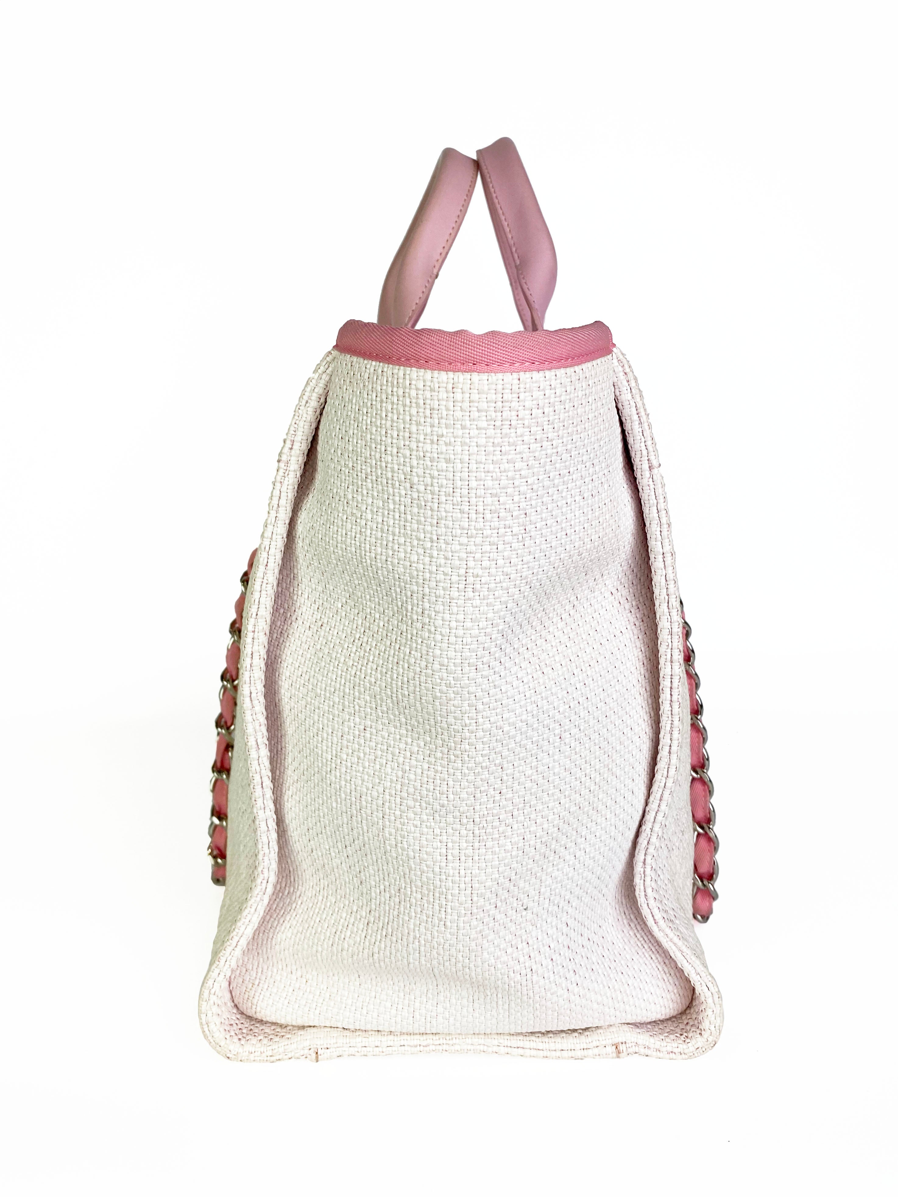 Chanel Pink & White Deauville Tote Bag - Luxury Designer Handbag for Women | Perfect for Beach, Travel & Everyday Use