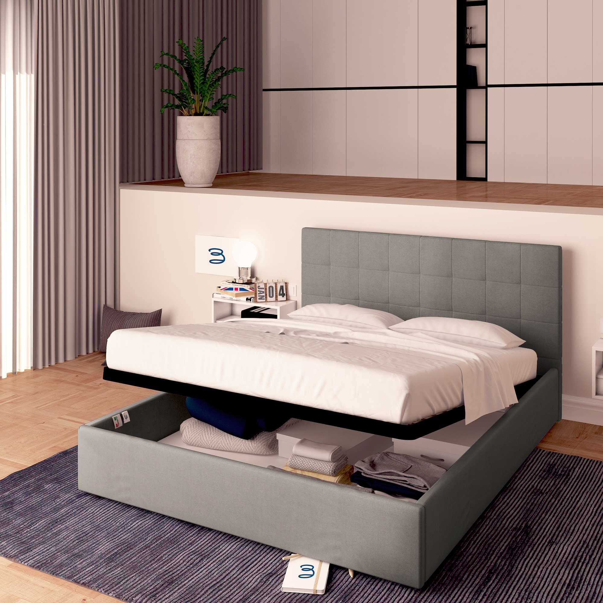Baldiflex Dublin Fabric King Size Bed Frame with Slatted Base, Storage Drawer & Elegant Headboard - 140x200cm, Grey - Perfect for Master Bedrooms & Guest Rooms