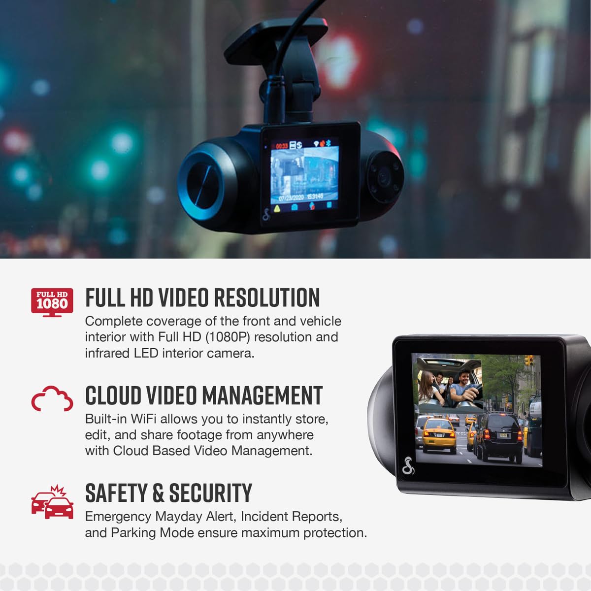 COBRA SC 201 Smart Dash Cam with Front & Interior Camera - 1080P Full HD, Built-in WiFi GPS, 16GB SD Card, 2
