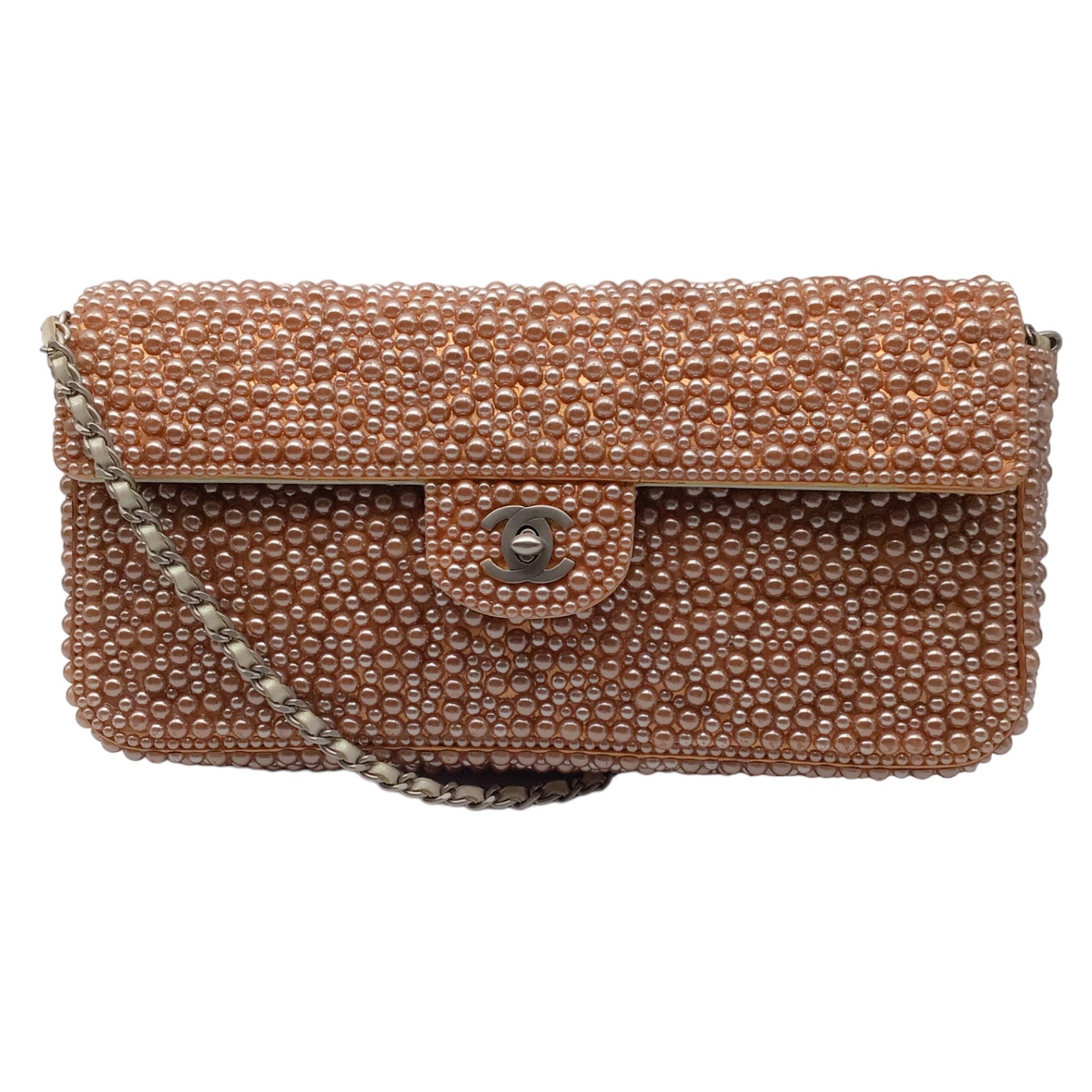 Vintage Chanel Rose Pearl Embellished Flap Handbag - Luxury Designer Shoulder Bag for Women, Perfect for Evening Parties & Special Occasions