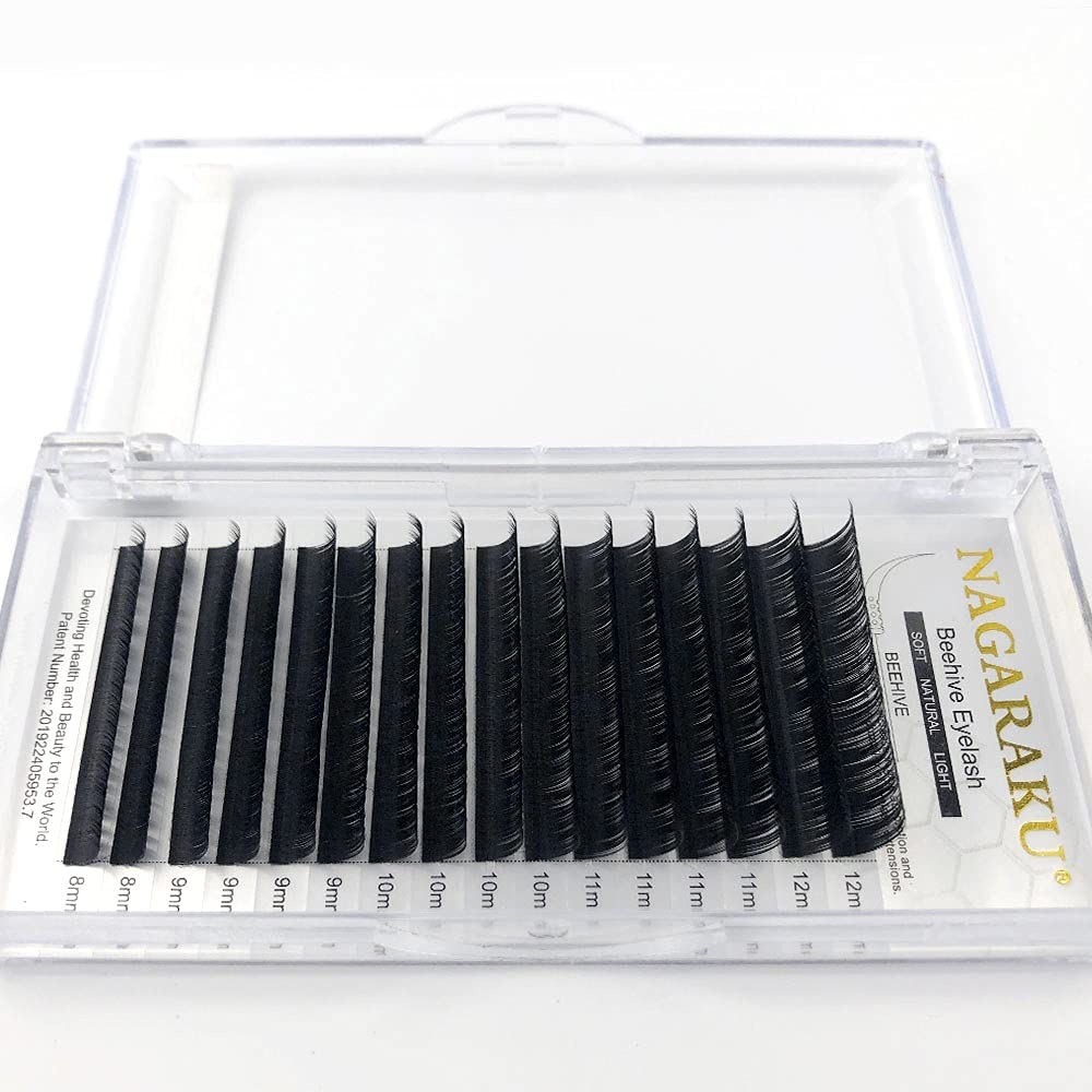 NAGARAKU 16 Rows Laser Beehive Eyelash Extensions - 0.07mm Thickness, 8mm Length, Matte Black Clusters for Longer Lasting Volume Lashes | Professional Salon & DIY Home Use