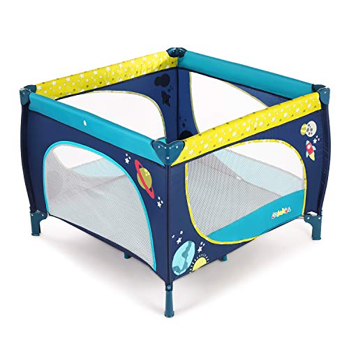 Portable Baby Playard with Mattress - 39x39 Inch Safety Playpen with Door & Activity Center for Toddlers - Indoor/Outdoor Use for Playtime, Travel & Daycare (Blue)