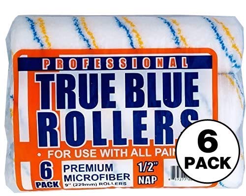 True Blue Professional 9-Inch Paint Roller Covers - Premium Quality for All Paint Types (6-Pack, 1/2-Inch Nap) - Perfect for Interior Walls, Ceilings & DIY Home Projects