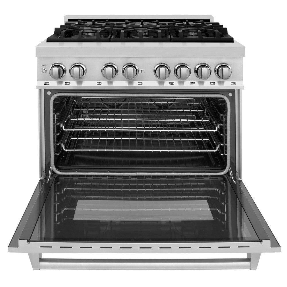 ZLINE 36 Inch Stainless Steel Kitchen Package - Dual Fuel Range, Convertible Vent Hood & Dishwasher (3KP RARH36 DW) | Perfect for Modern Home Chefs & Open Concept Kitchens