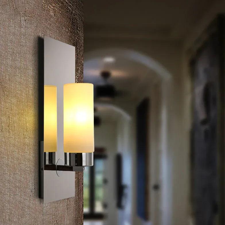 Modern Cylindrical White Glass Wall Sconce - Sleek Contemporary Lighting for Living Room, Bedroom, or Hallway Decor