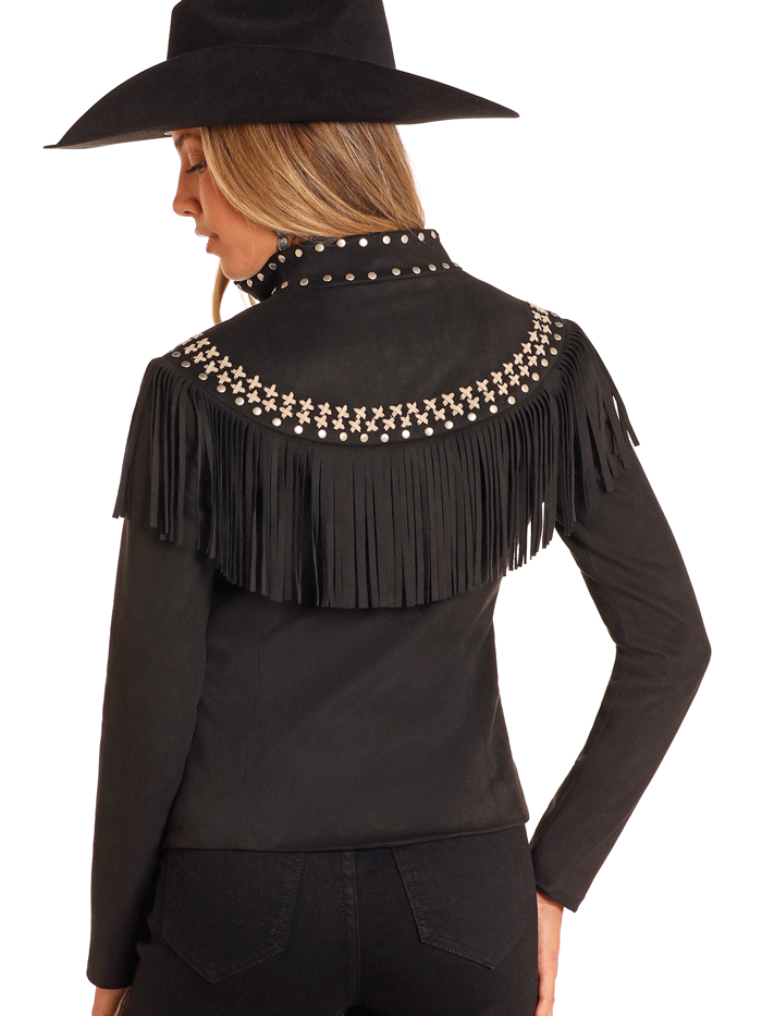 Women's Micro Suede Fringe Jacket - Panhandle DW92C04156 Black Western Style Coat for Casual Outings & Country Music Festivals