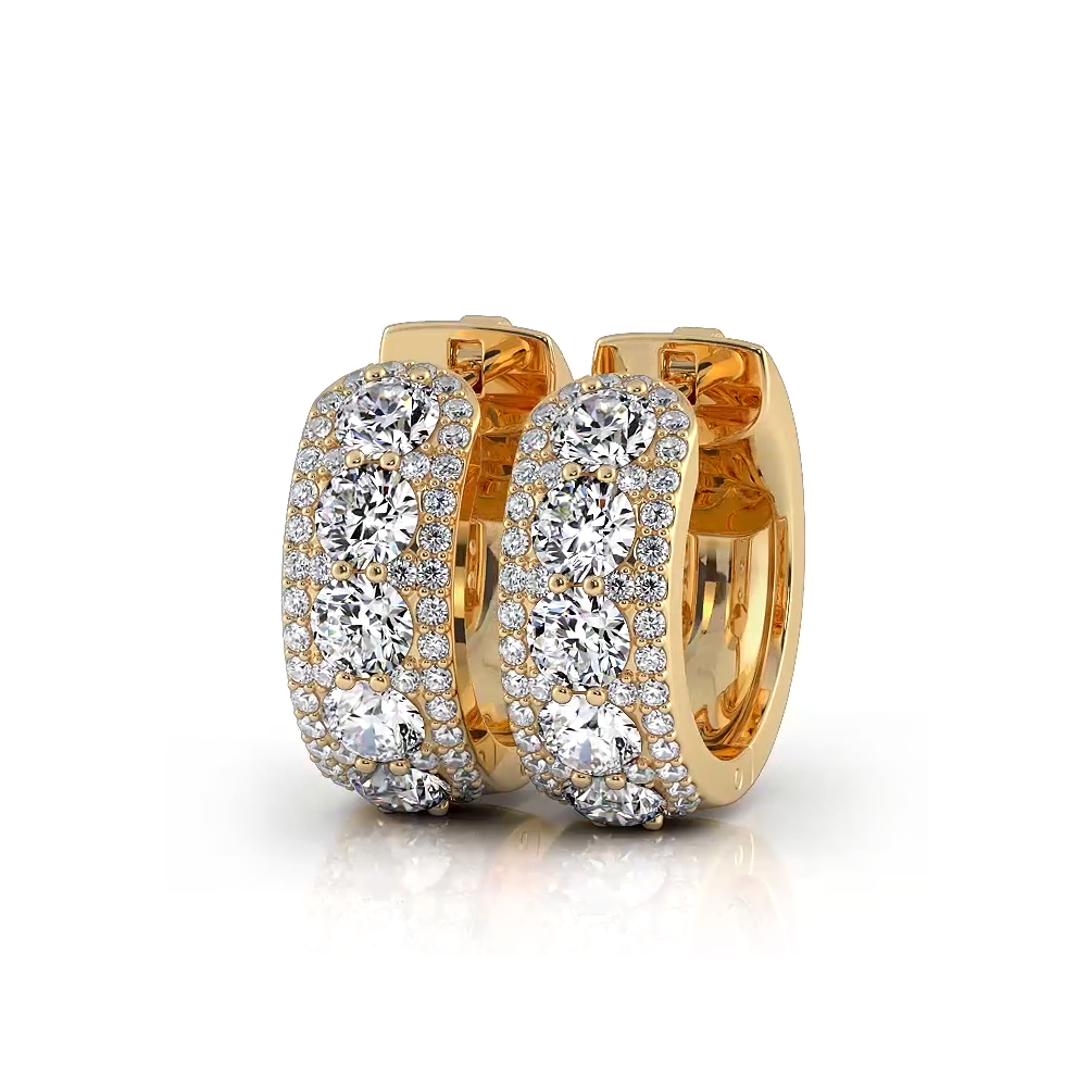 2.0 CTW Three Rows Round Diamond Huggie Hoop Earrings for Women - 14K Gold Plated Cubic Zirconia Stud Earrings - Perfect for Wedding, Party & Everyday Wear