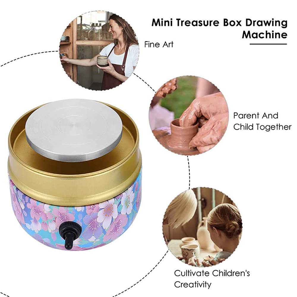 **Mini Electric Pottery Wheel for Beginners & Kids - Adjustable Speed Portable Clay Machine with Aluminum Tray - DIY Ceramic Art Tool for Home, School & Studio - Black Round Design**