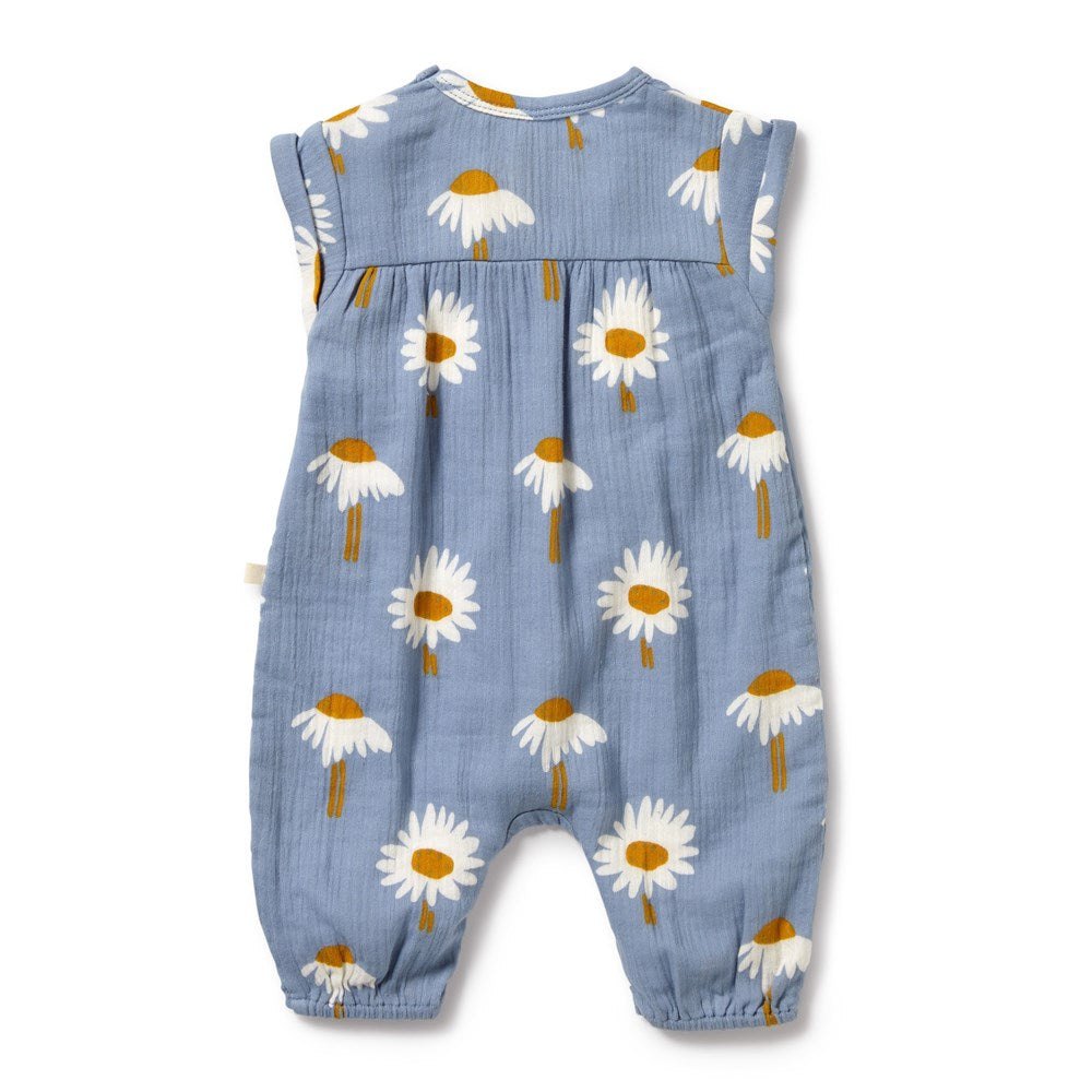 Organic Daisy Floral Crinkle Jumpsuit for Baby Girls - Soft & Breathable Romper for Playtime, Photo Shoots & Special Occasions
