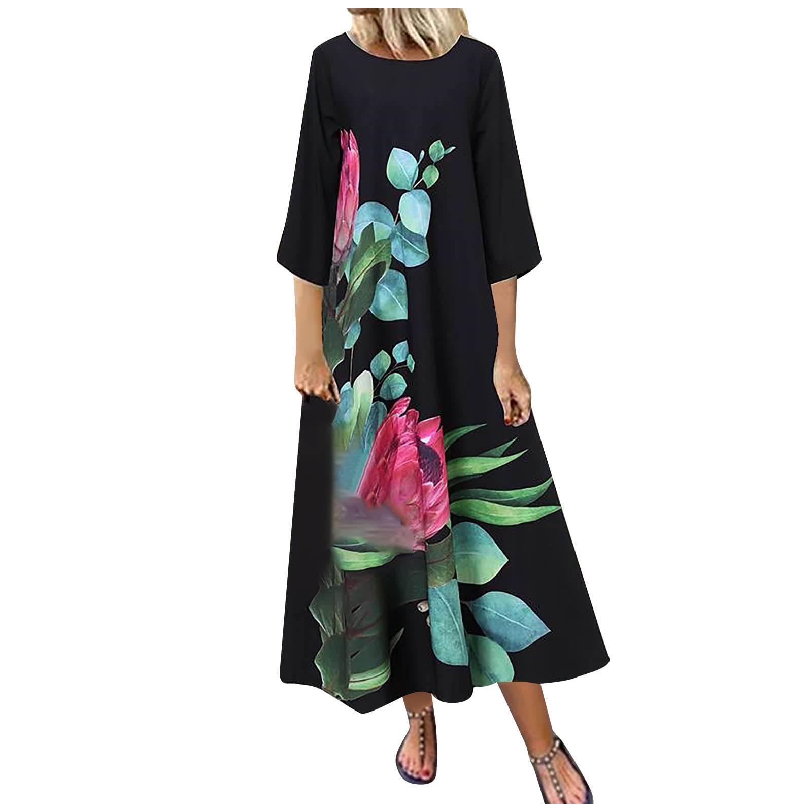 UODSVP Women's Casual Boho Maxi Dress - Summer Beach Dress, Work Casual Dress in Sizes S-5XL - Perfect for Hawaii Vacation, Office Wear & Boho Chic Outfits