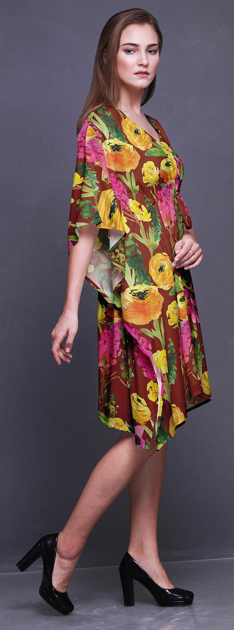 Bimba Women's Short Caftan Midi Dress - Beach Cover Up, Swimwear Cover Up, Summer Kaftan Dress for Pool, Vacation & Boho Style Outfits