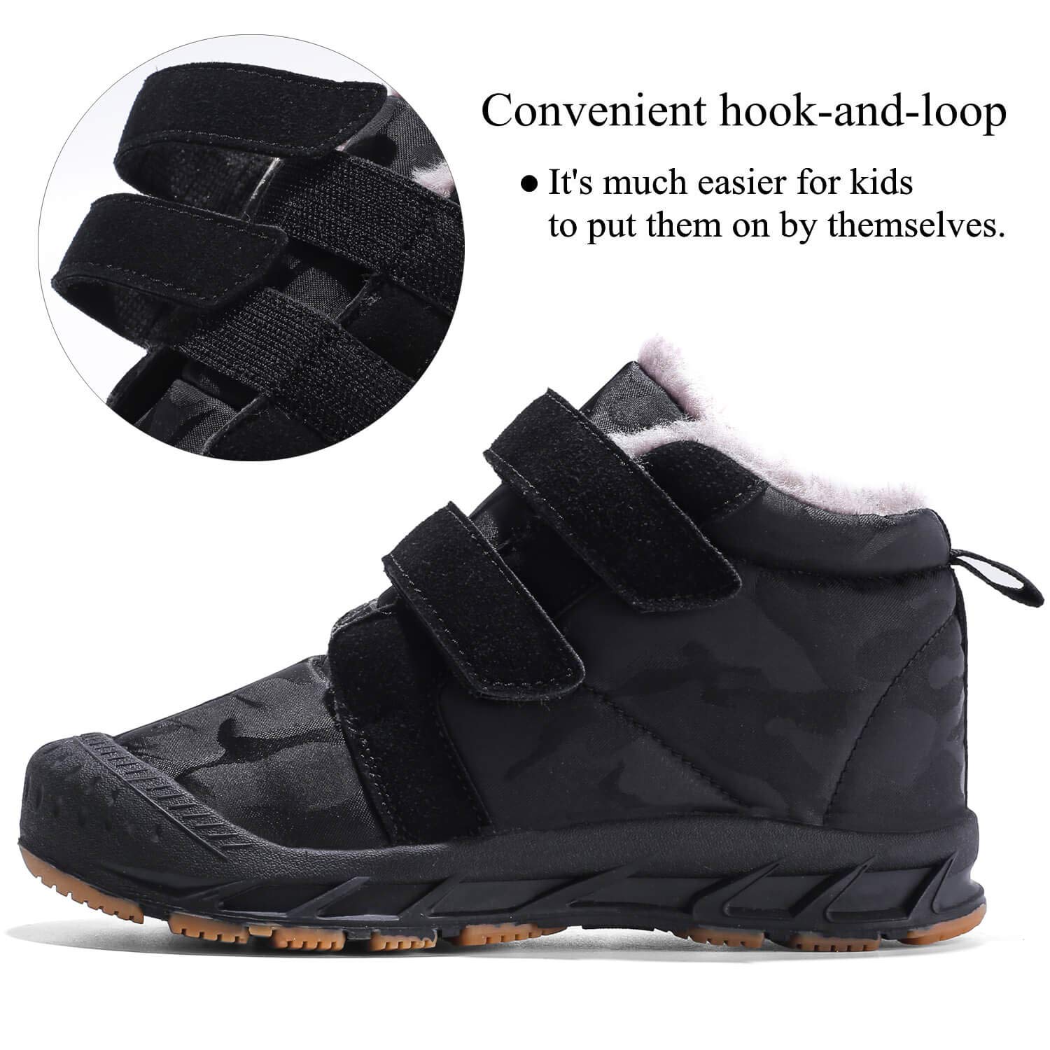 Kids' Winter Snow Boots - Anti-Slip Ankle Boots with Hook & Loop Fastener & Fur Lining - Black Size 11.5 - Warm Waterproof Shoes for Boys & Girls - Perfect for Snow Play, Sledding & Cold Weather Activities