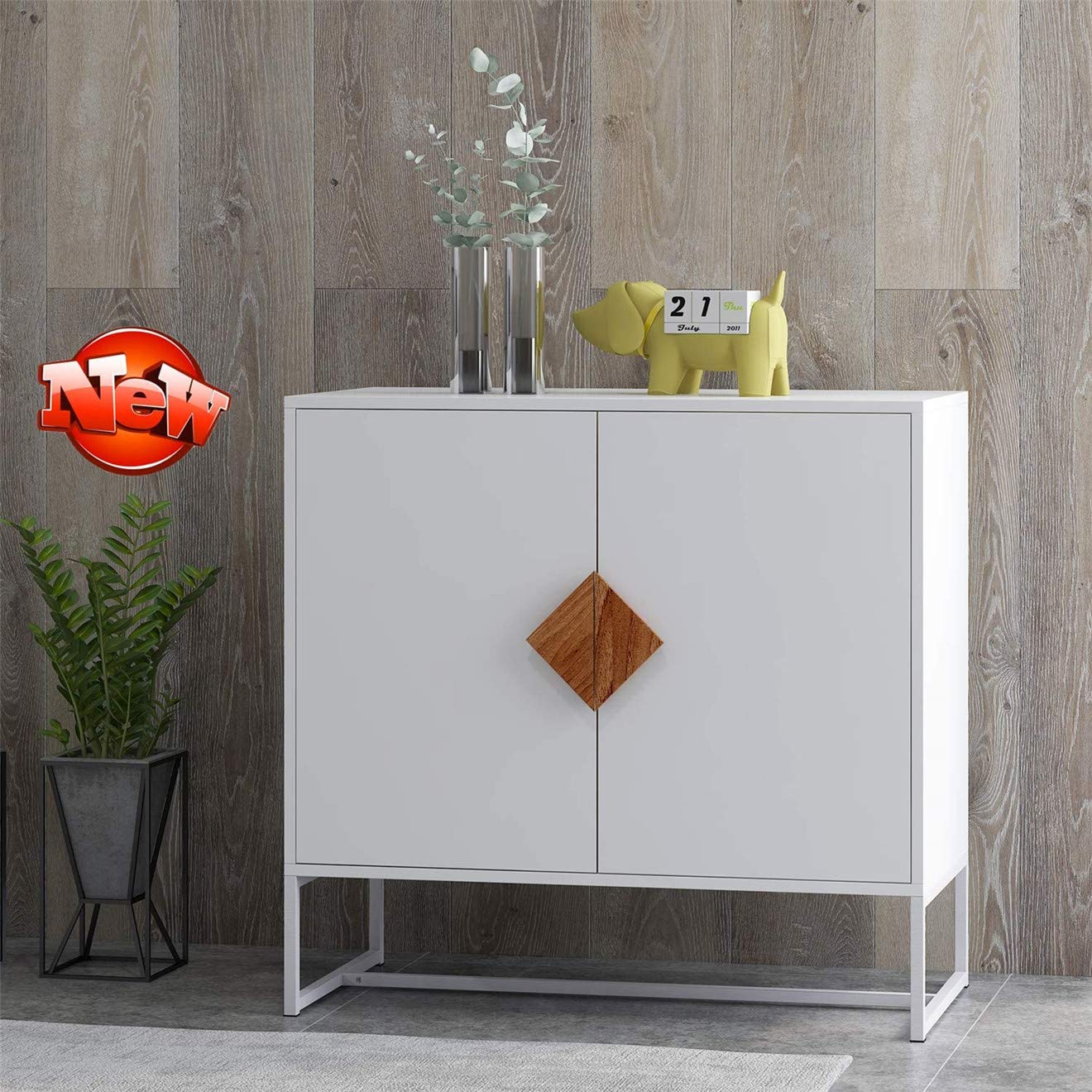 LONCQKAYS Modern Dining Server Cabinet - Thick Wood Kitchen Buffet Storage with Doors, Shelves & Sturdy Metal Legs - Entryway Console Cupboard for Home & Office (2 Doors) - Perfect for Dining Room, Living Room & Hallway Storage