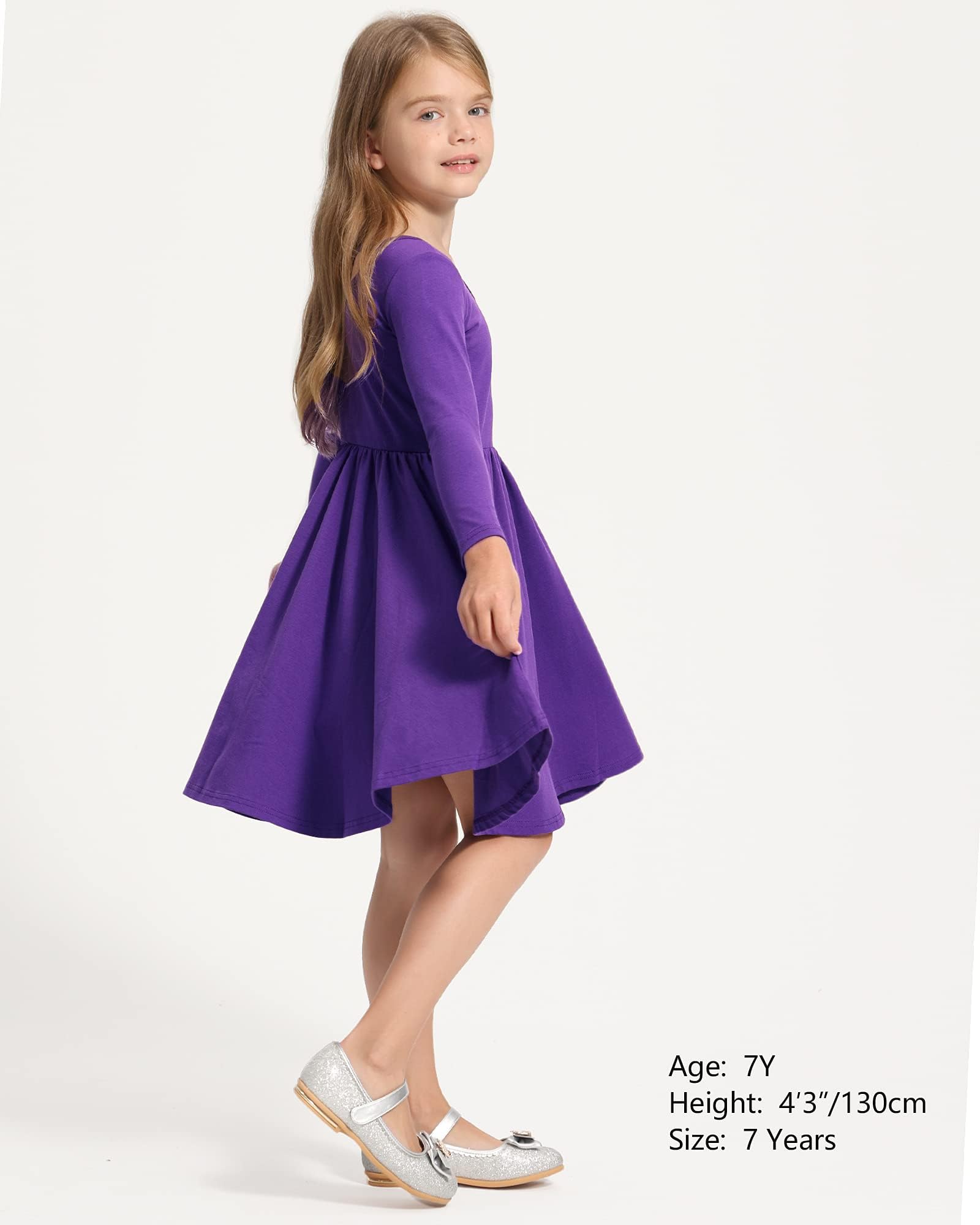Stelle Girls Long Sleeve Cotton A-Line Skater Dress - Twirl White Toddler Dress for School, Casual Wear & Easter Celebrations | Perfect for Playdates, Parties and Special Occasions