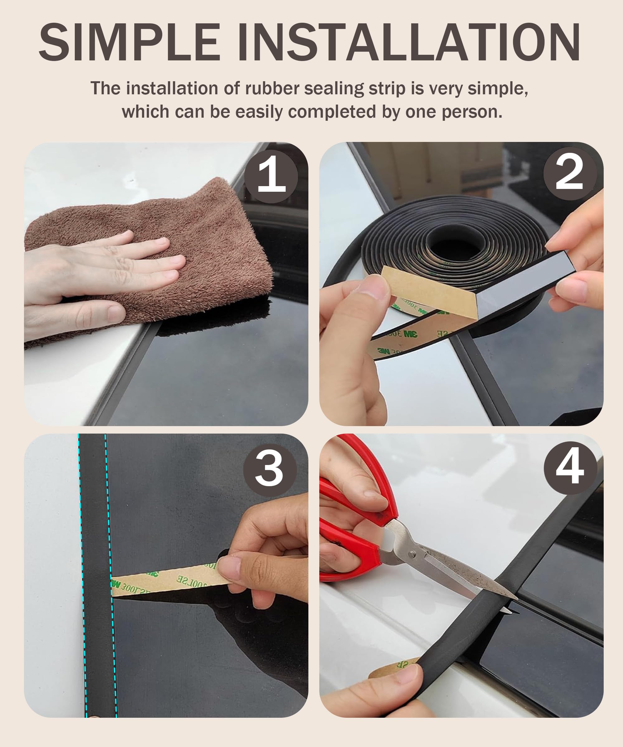 16.4Ft Car Weather Stripping - Sunroof Seal, Windshield Rubber Strip, Edge Trim for Front/Rear Windshield, Windows - Durable Car Accessories for All-Weather Protection