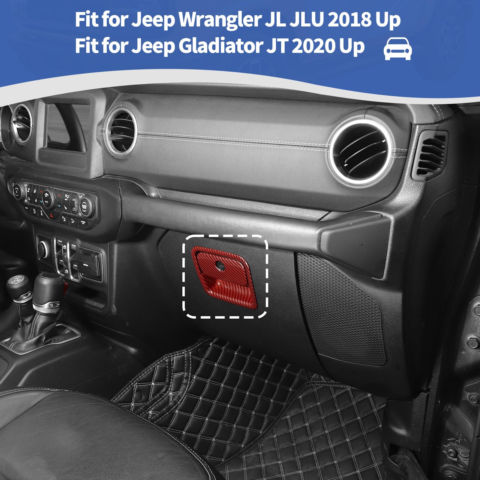 Jeep JL Glove Box Latch Handle Cover - Red Carbon Fiber Trim for Wrangler JL/JLU & Gladiator JT (2018-2024) | Interior Accessories Upgrade for Off-Road & Daily Driving