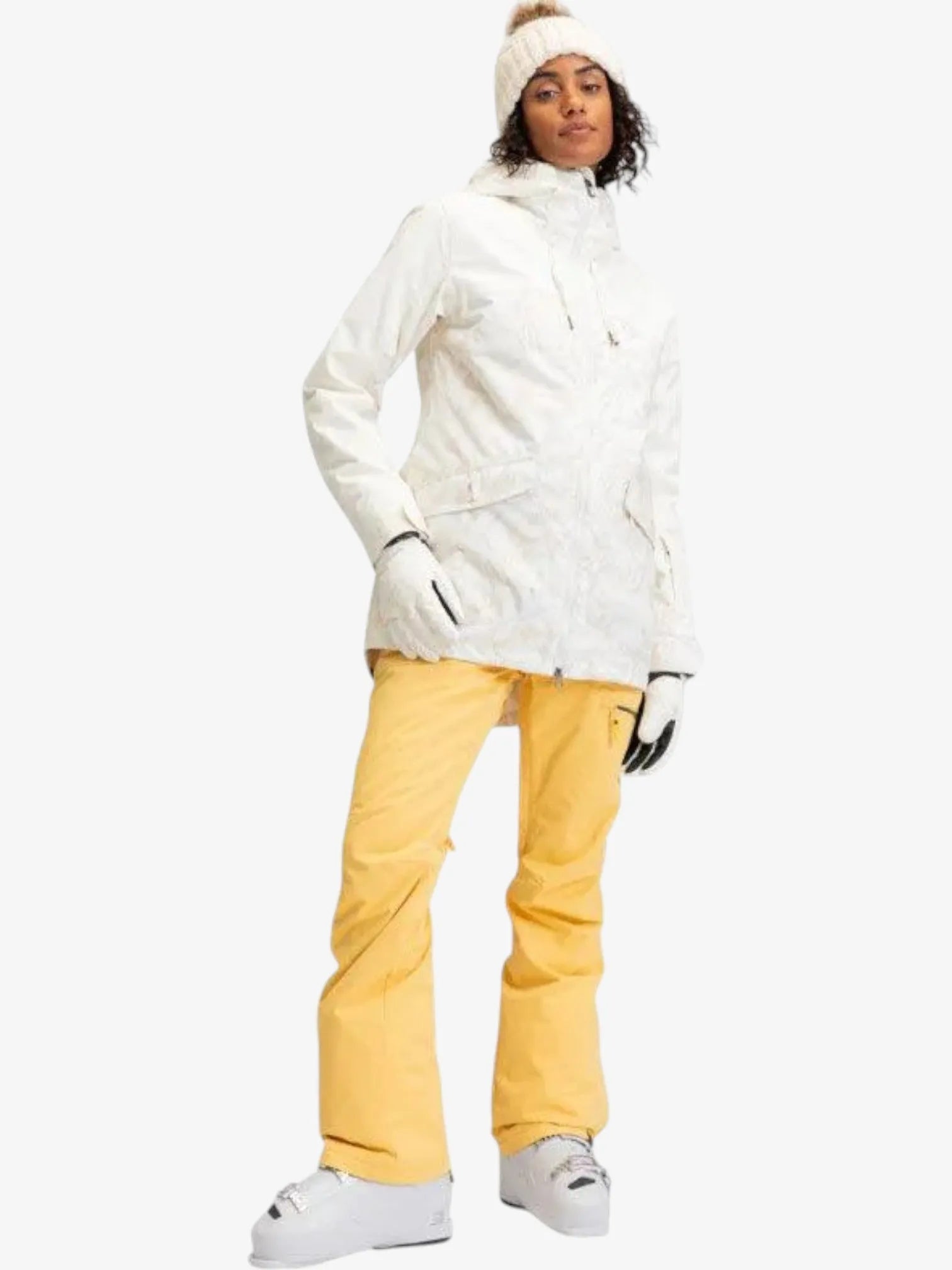 ROXY Women's Snow Stated Jacket - White Winter Waterproof Ski Coat for Snowboarding & Outdoor Adventures