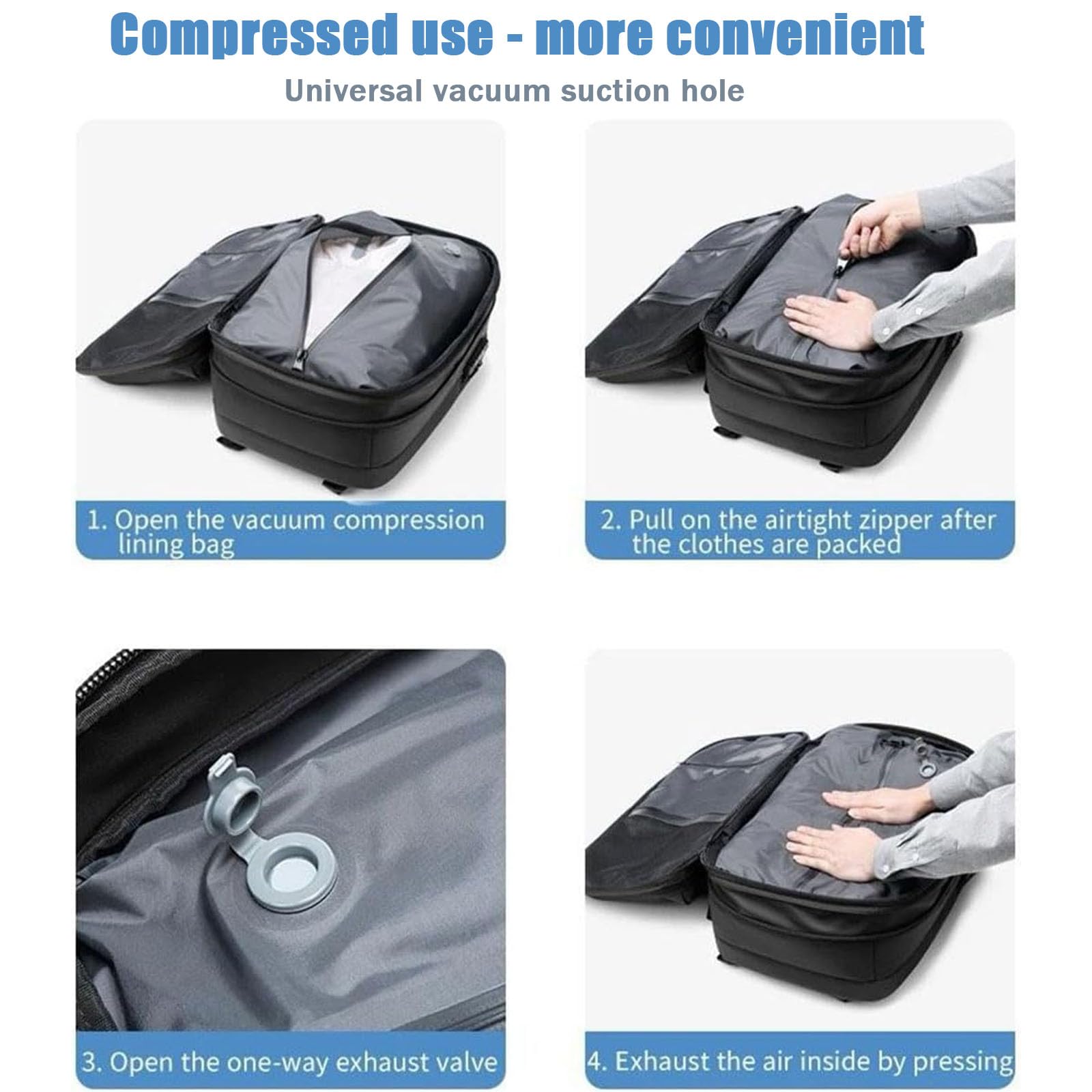 Vacuum Compression Travel Backpack 55L - Large Capacity Carry-On Backpack with Anti-Theft Design for Airplane Travel, Hiking & Outdoor Adventures