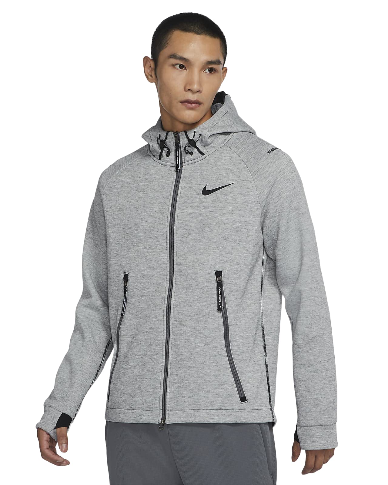 Nike Pro Men’s Therma Fleece Sphere Max Jacket - Grey, Large Size | Winter Running & Training Jacket for Cold Weather Workouts