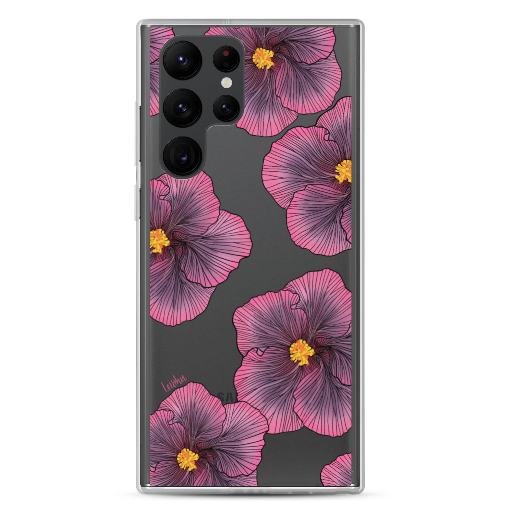Sunset Hibiscus Clear Phone Case for Samsung Galaxy - Slim Protective Cover with Floral Design for Everyday Use, Work, and Travel
