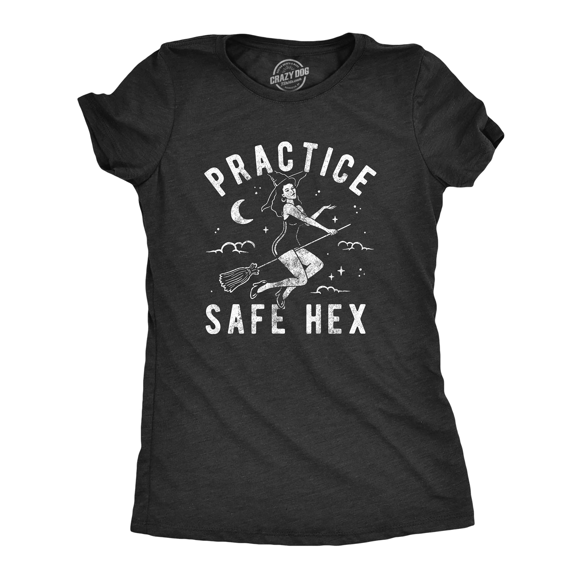 Funny Halloween Witch Safe Sex Sarcastic Graphic Tee for Women - Hex Protection Humor T-Shirt - Perfect for Halloween Parties, Witch Costumes & Feminist Statement Outfits