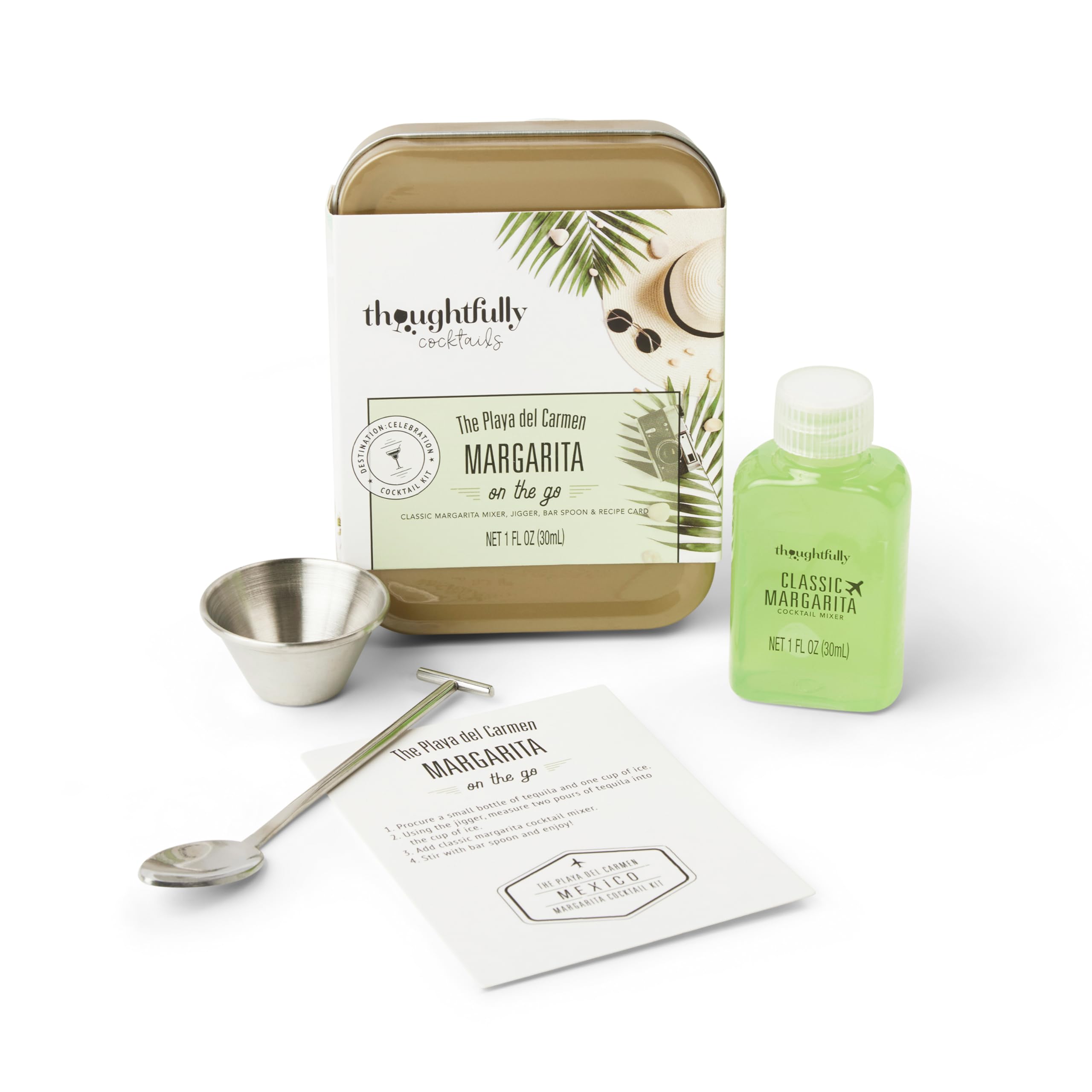 Premium Cocktail Kit Travel Tin Gift Set - Classic Margarita Mixer, Jigger, Bar Spoon & Recipe Cards (Alcohol-Free) - Perfect for Home Bars, Parties & Travel