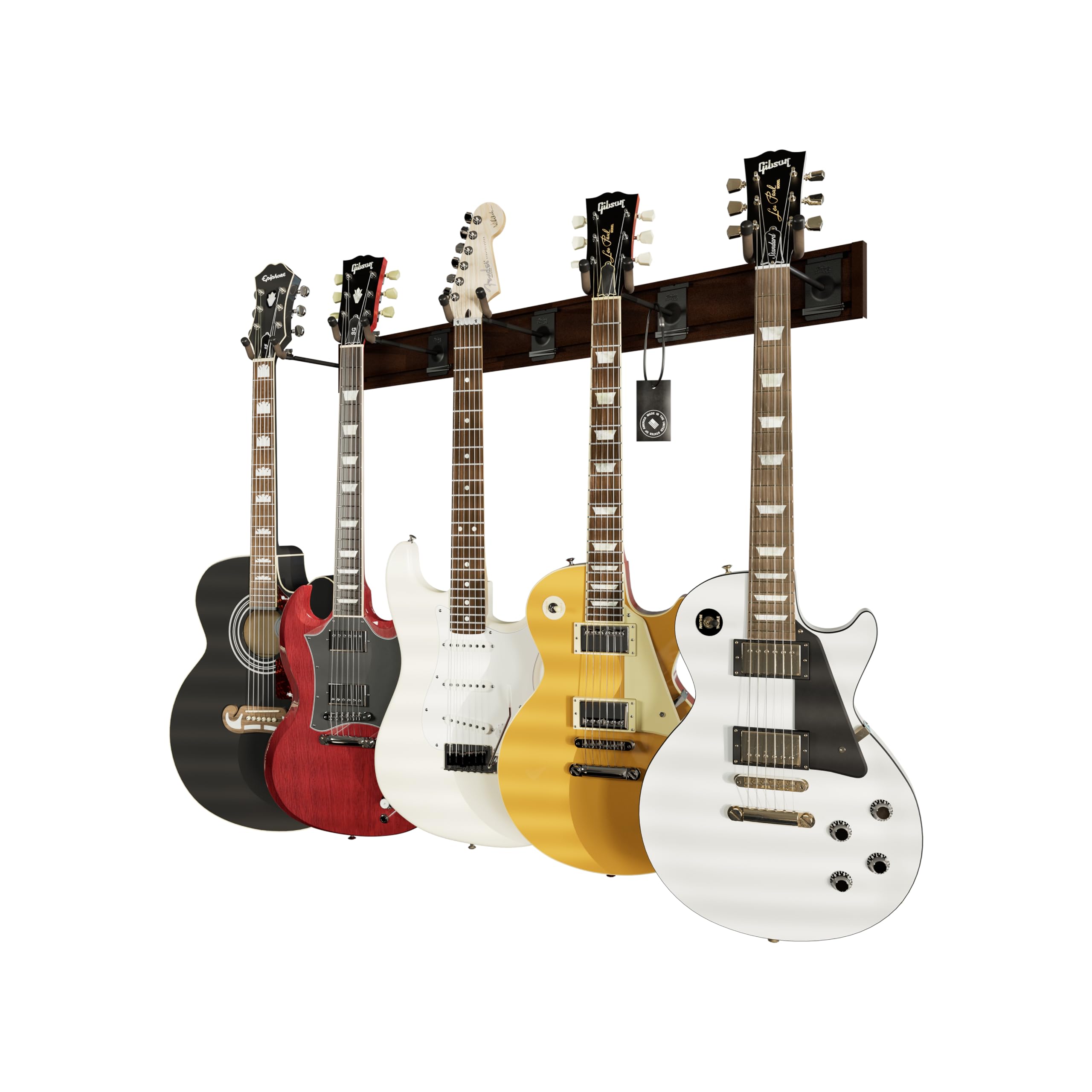 String Swing Guitar Wall Mount Rack - 5 Padded Hangers for Acoustic & Electric Guitars - Heavy Duty Copper Slatwall Rail - Made in USA - Perfect for Home Studios, Music Rooms & Stage Performances