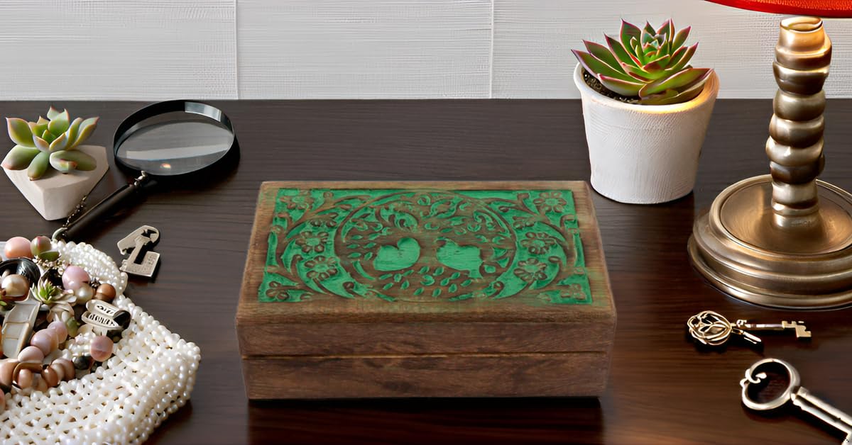 GreenTree Life Handmade Wooden Jewelry Box - Decorative Tree of Life Design Keepsake Organizer with Lock, Perfect Gift for Women - Great for Jewelry Storage, Travel & Home Decor