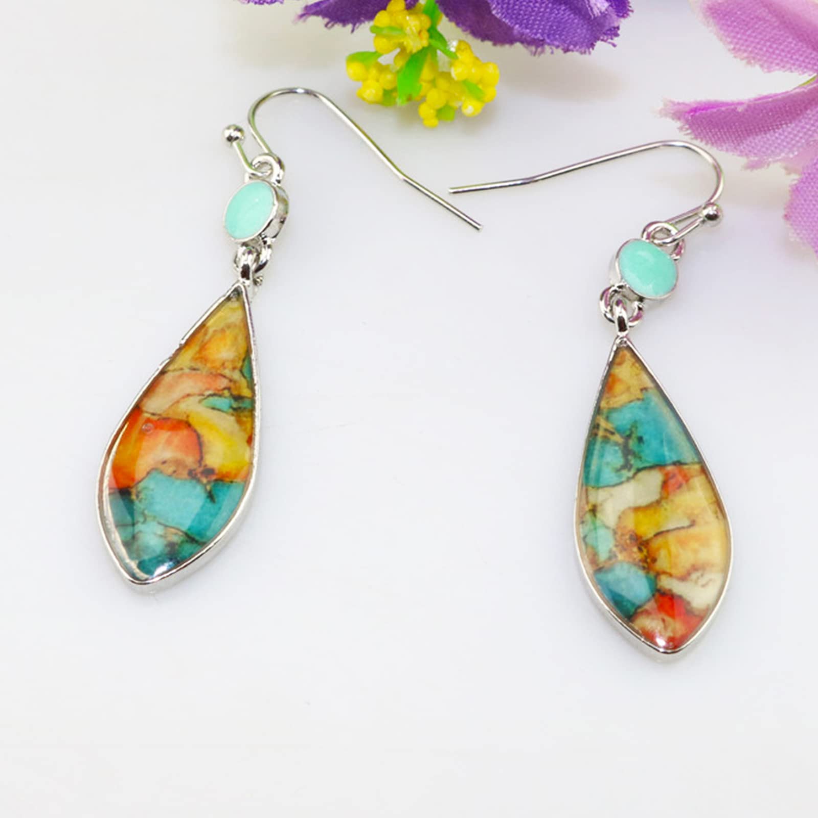 BG&WLing Turquoise Earrings for Women - 925 Sterling Silver Teardrop Dangle Earrings | Western Native Vintage Bohemian Fashion Jewelry | Perfect for Casual Wear, Parties & Special Occasions
