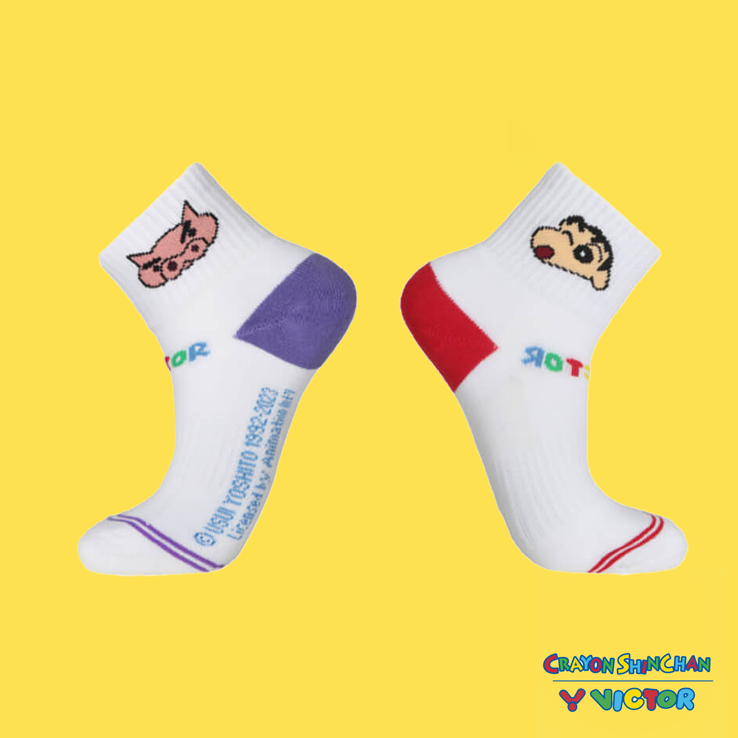 Victor x Crayon Shin Chan Junior Sports Socks SK 410CS JD - Purple/Red Kids Athletic Socks for Running, Soccer & School Activities
