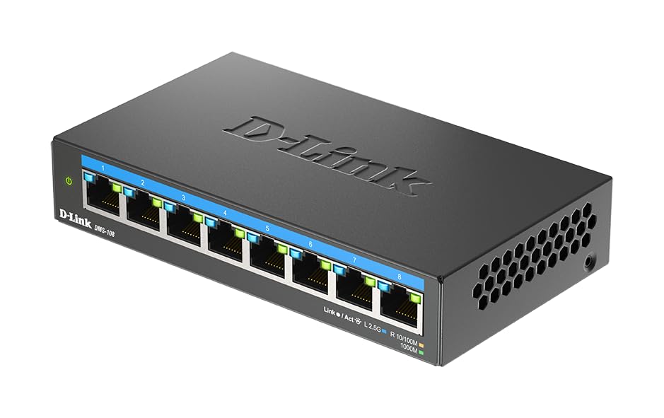 D-Link DMS-108 8-Port 2.5G Multi-Gigabit Unmanaged Desktop Switch | 8 x 2.5G Ethernet Ports | Fanless & Compact Metal Design | Plug & Play | QoS Support | Ideal for Home Office, Gaming & Small Business Networks